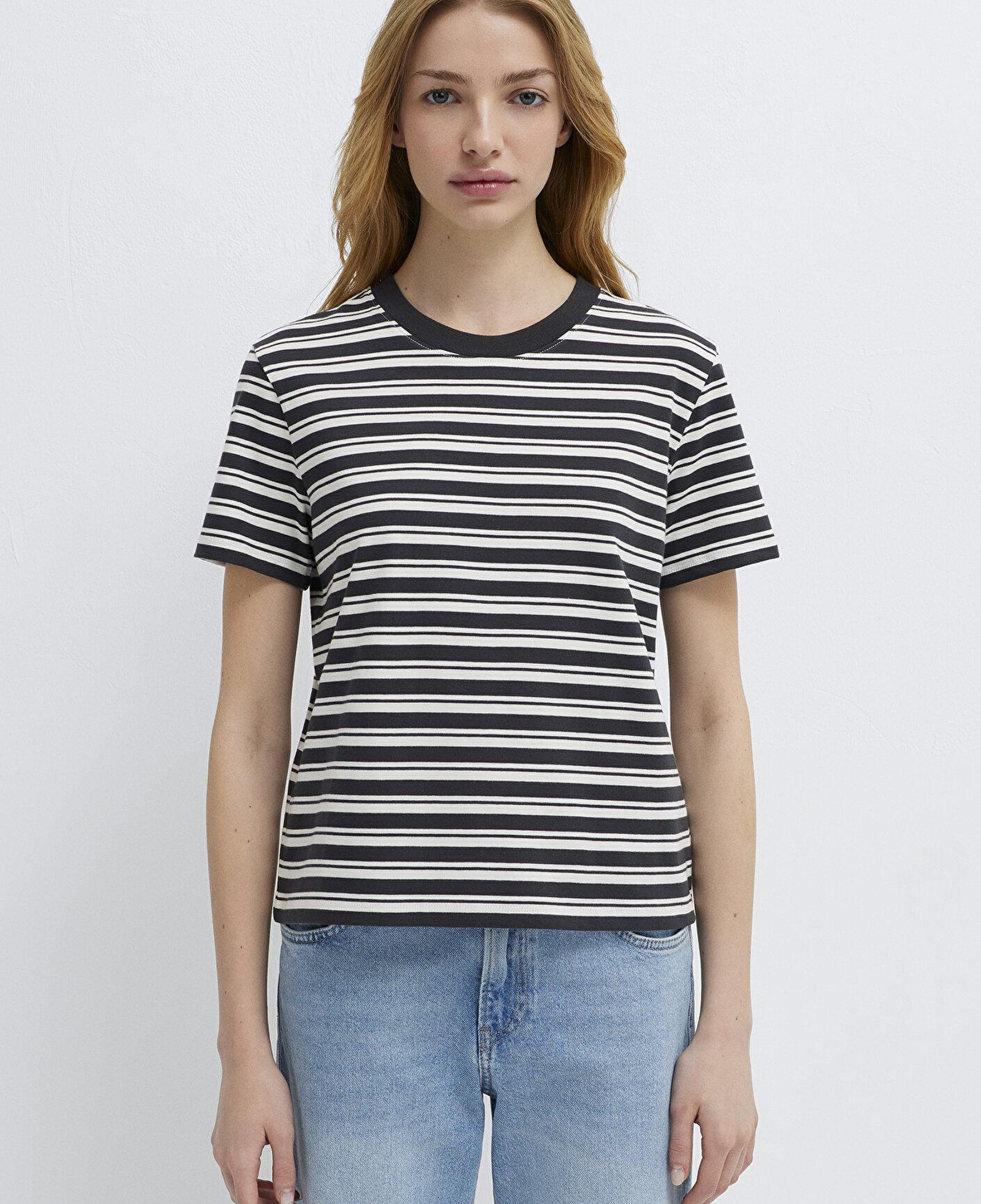Mavi Çizgili Antrasit Tişört Slim Fit / Dar Kesim 1614216-85308