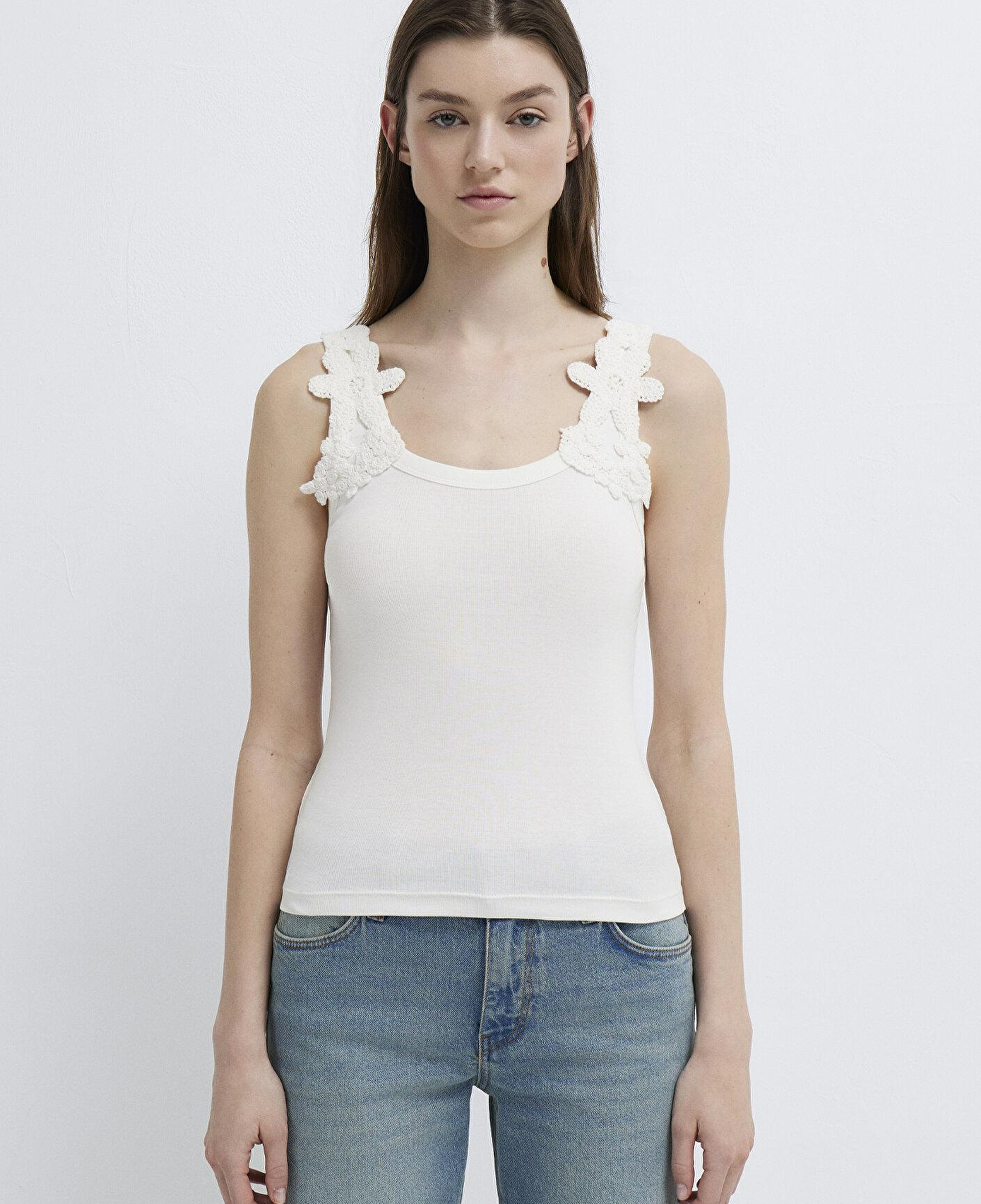 Mavi Dantel Askılı Ekru Atlet Slim Fit / Dar Kesim 1613943-70057
