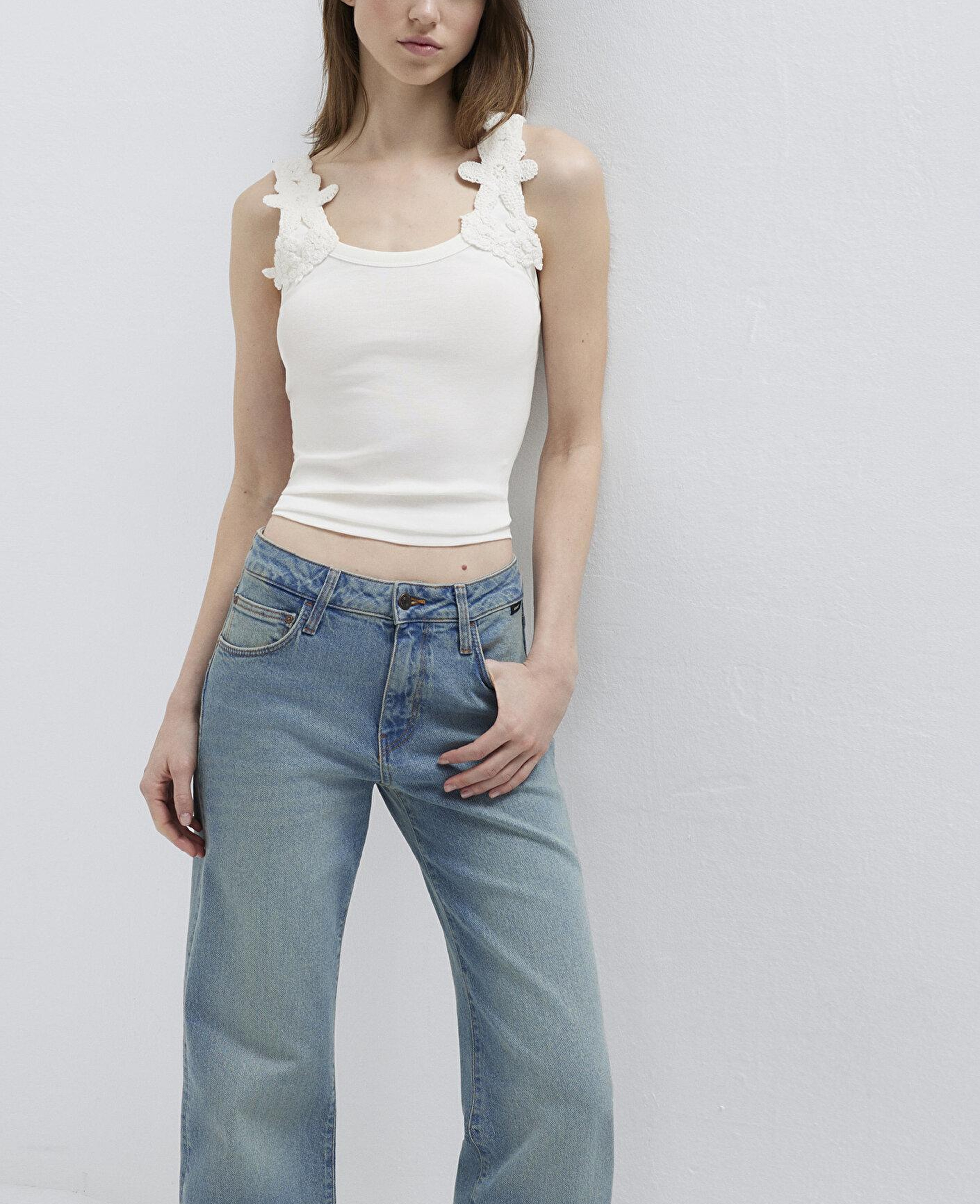 Mavi Dantel Askılı Ekru Atlet Slim Fit / Dar Kesim 1613943-70057