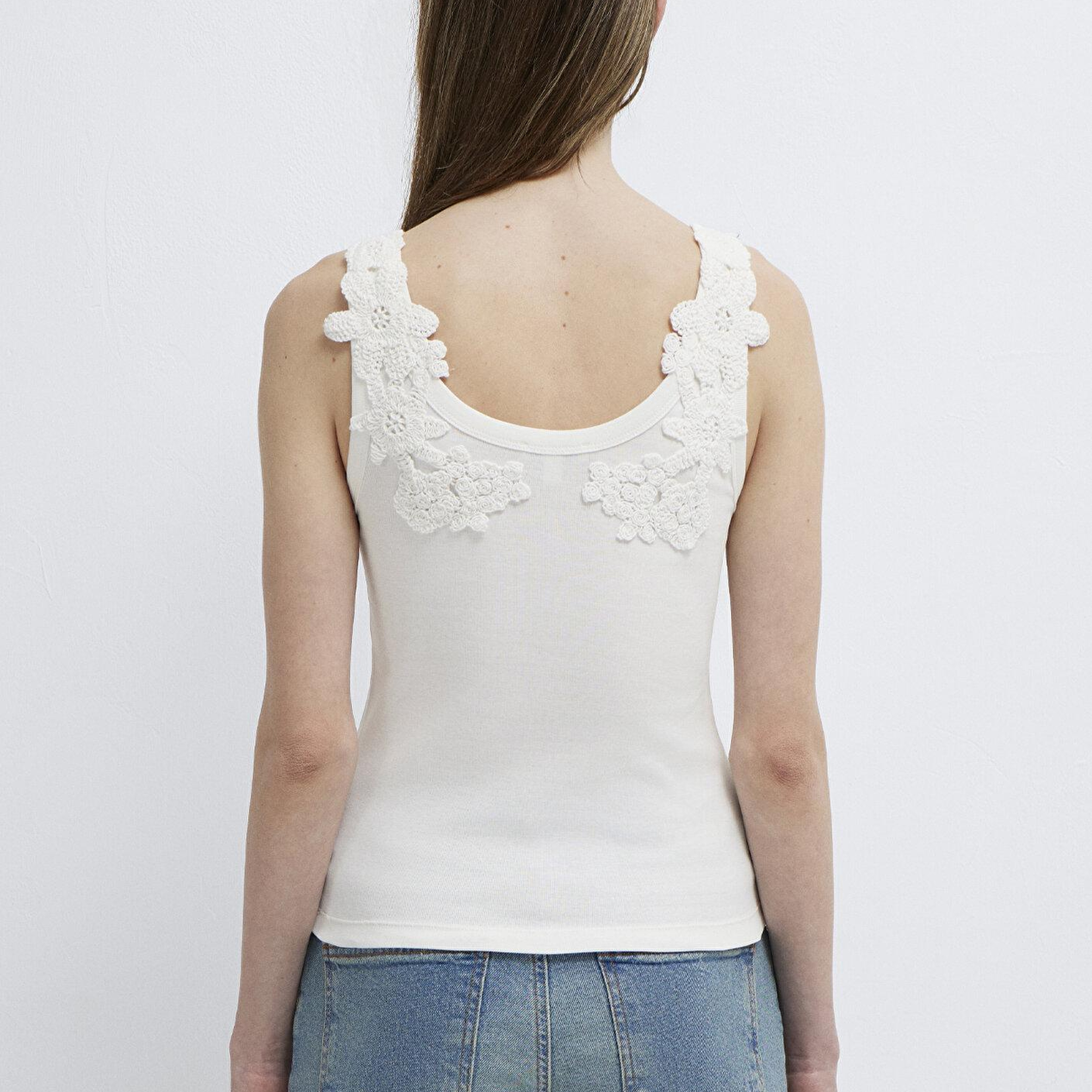 Mavi Dantel Askılı Ekru Atlet Slim Fit / Dar Kesim 1613943-70057