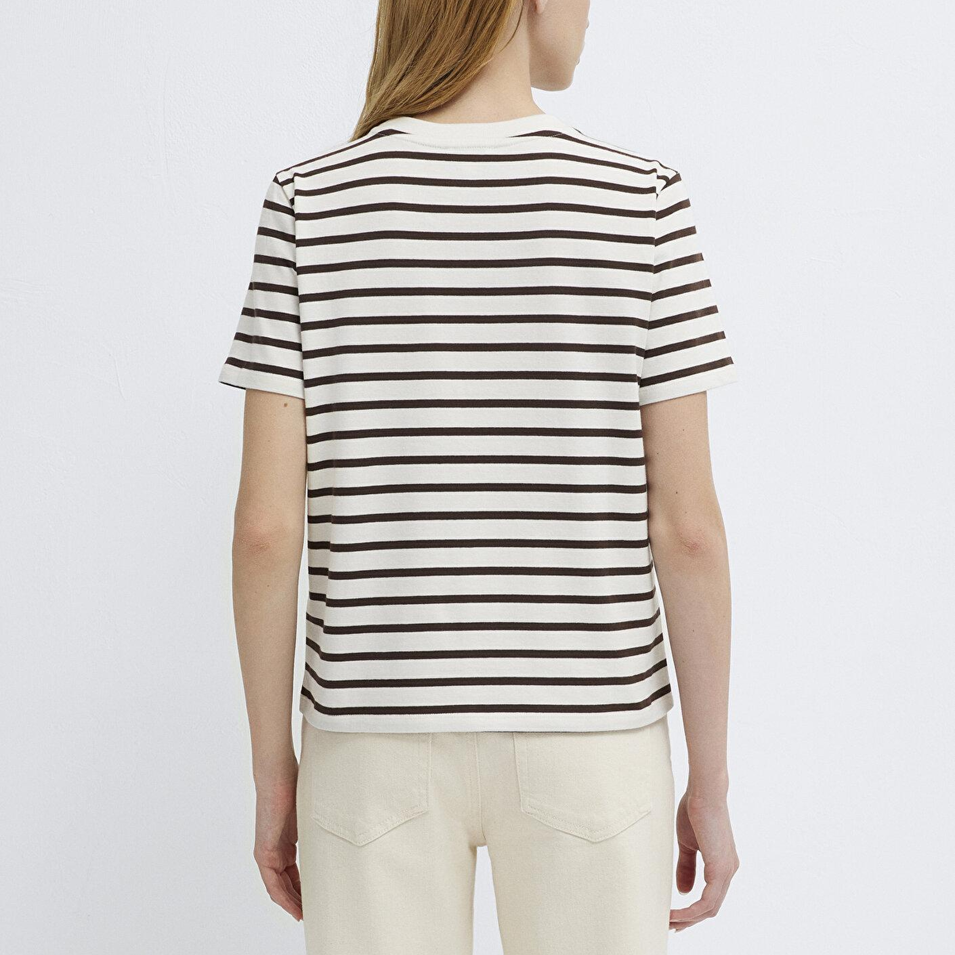 Mavi Çizigli Ekru Tişört Slim Fit / Dar Kesim 1614216-86687