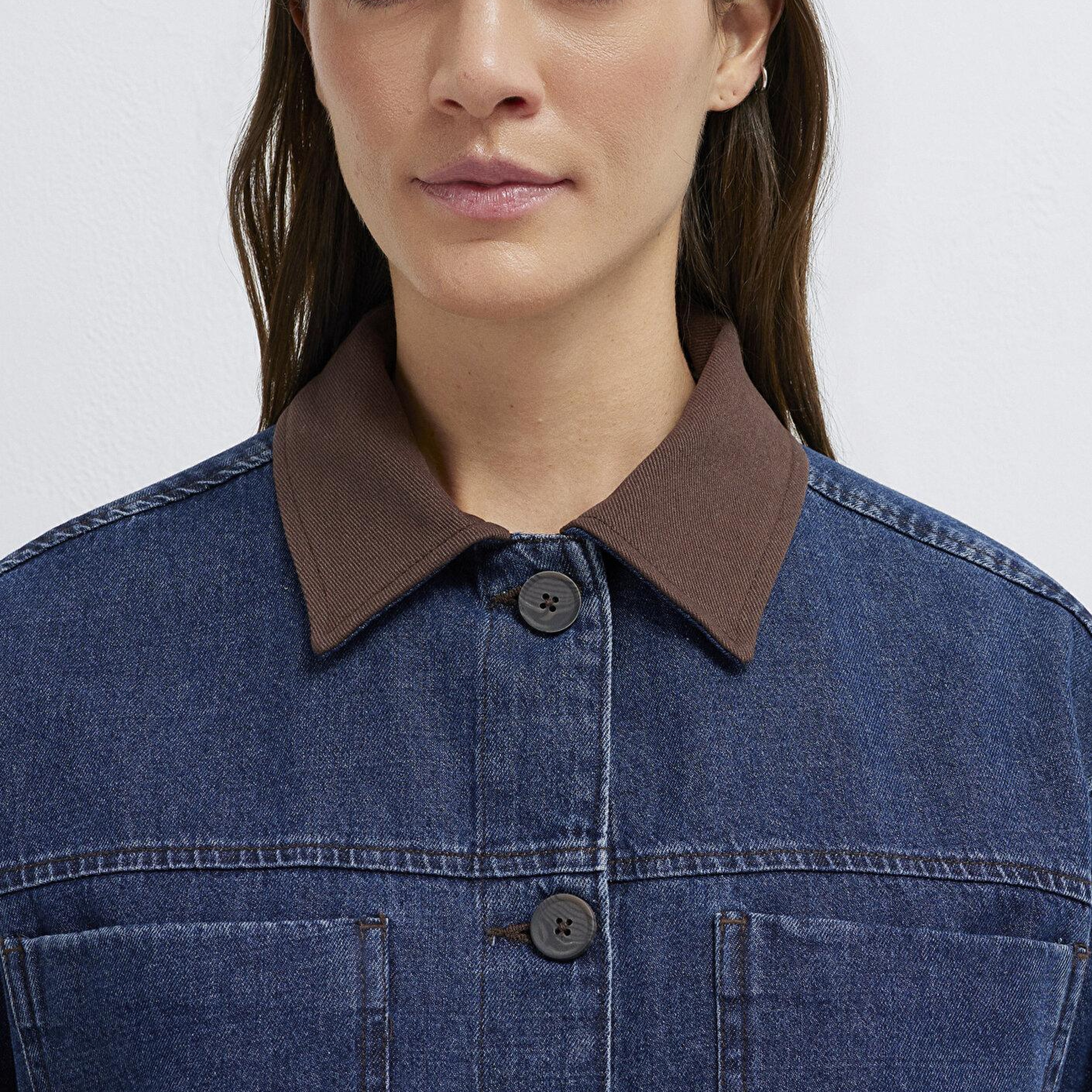 Mavi Yaka Detaylı Koyu Mavi Gömlek Loose Fit / Bol Rahat Kesim 1211536-91447