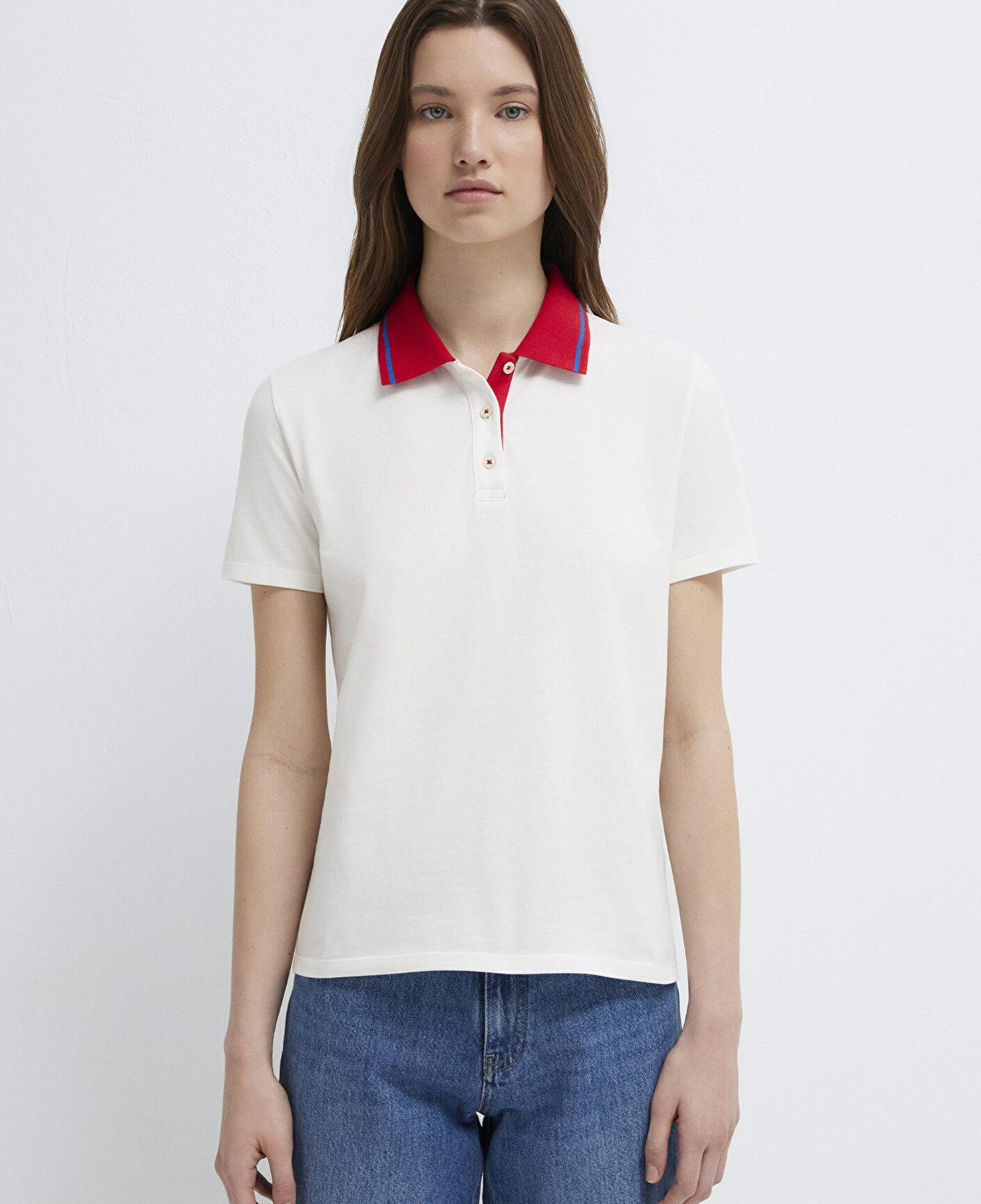 Mavi Yaka Detaylı Ekru Polo Tişört Semi Slim Fit / Yarı Dar Kesim 1613916-70057