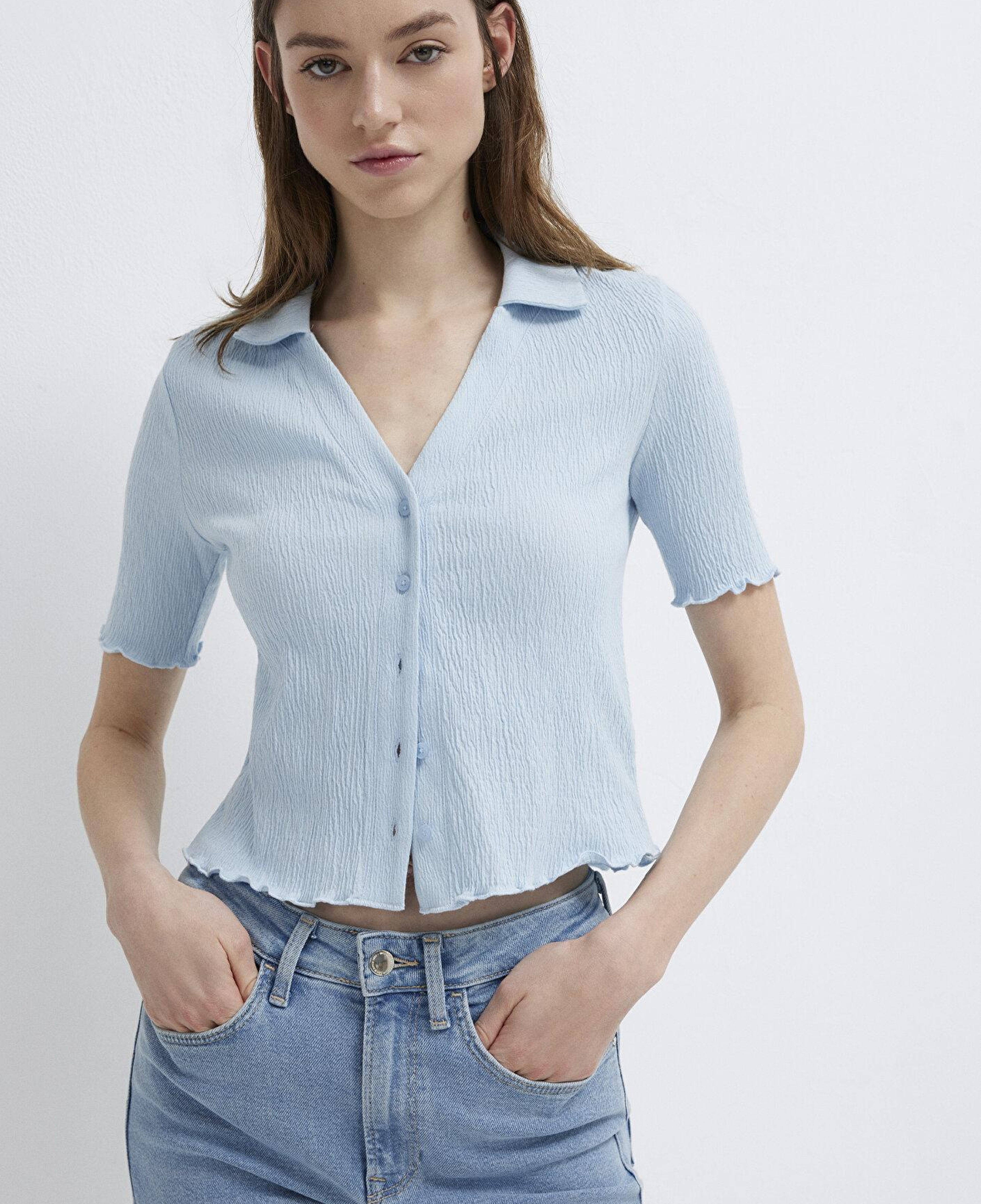 Mavi Kol ve Bel Detaylı Mavi Polo Tişört Fitted / Vücuda Oturan Kesim 1613974-70776