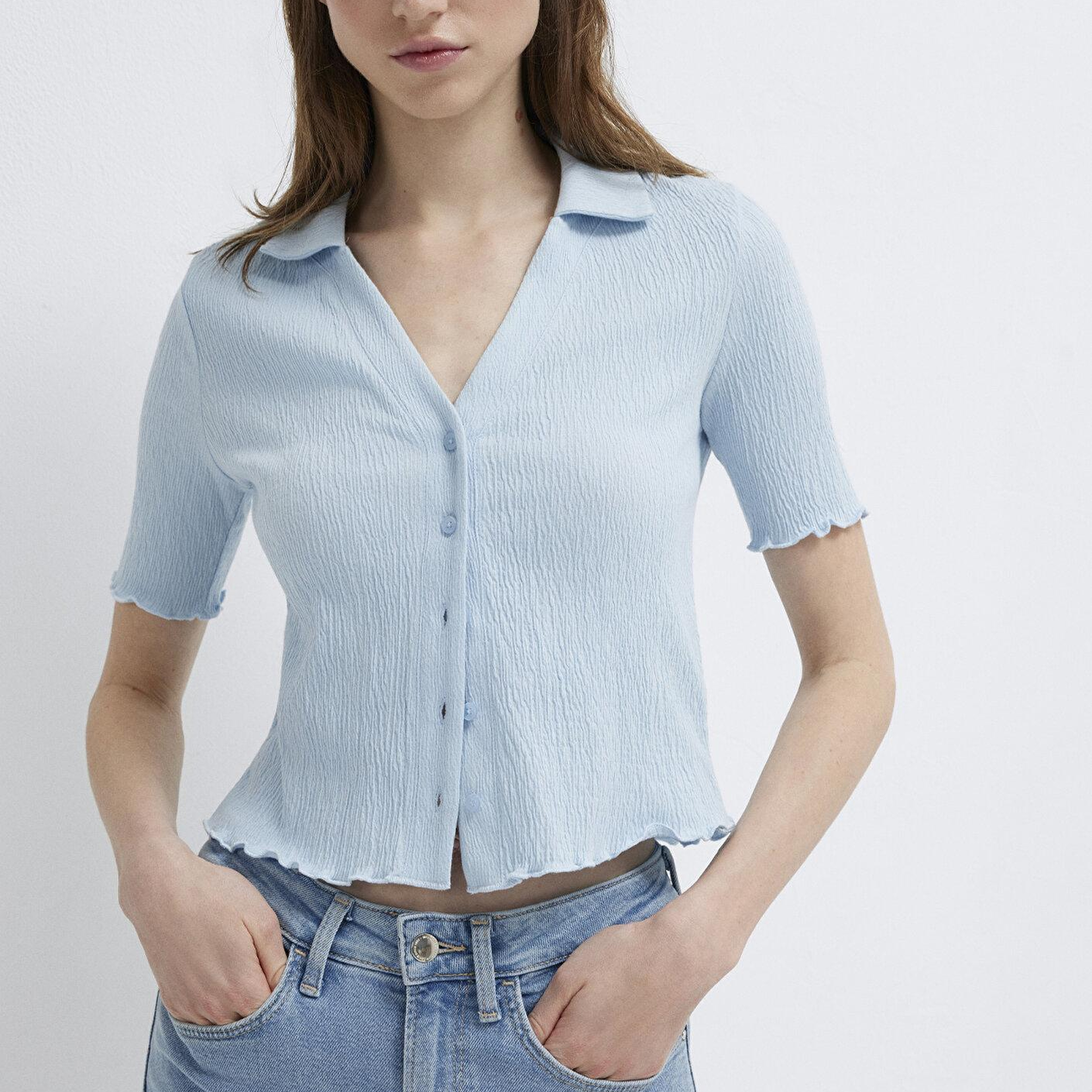 Mavi Kol ve Bel Detaylı Mavi Polo Tişört Fitted / Vücuda Oturan Kesim 1613974-70776