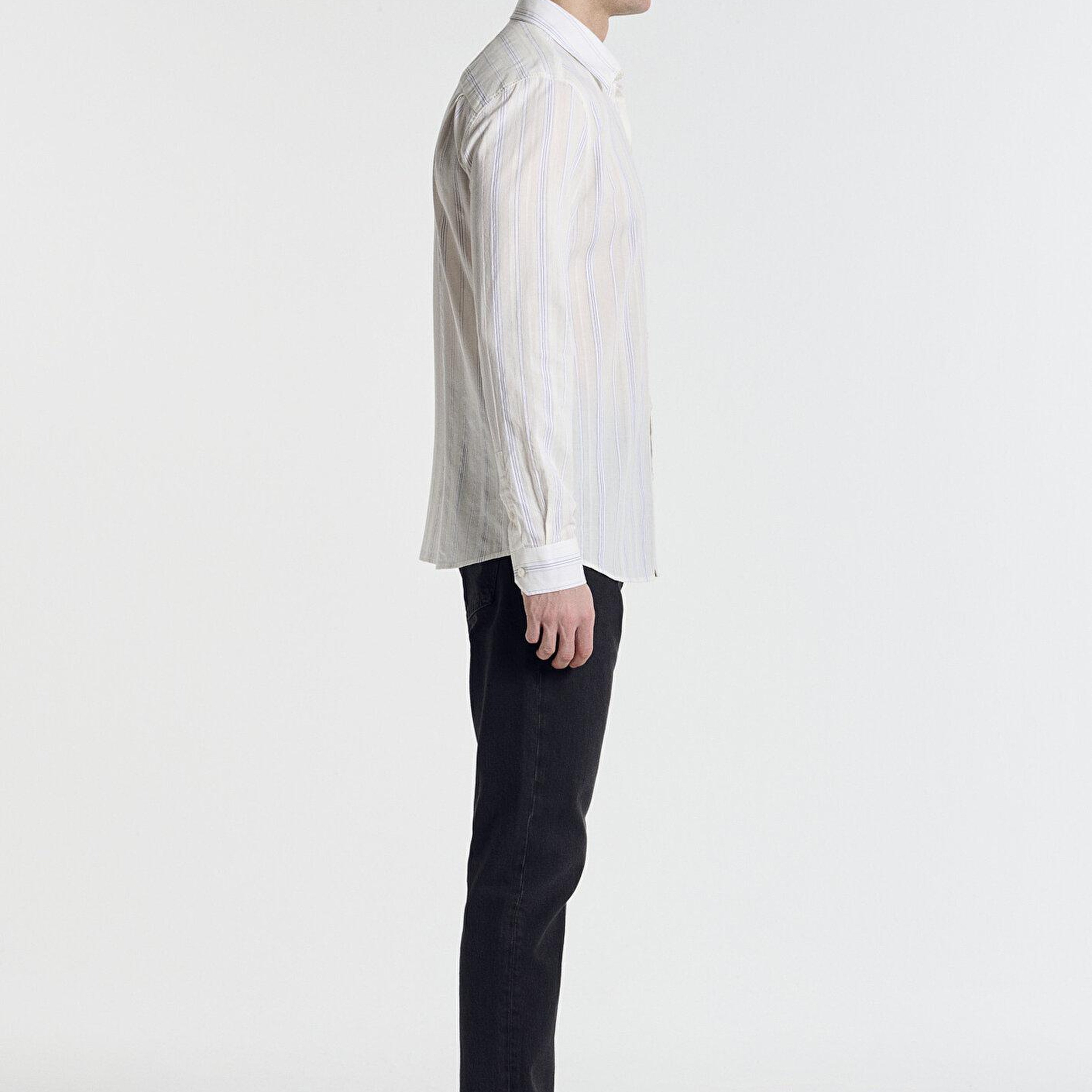 Mavi Çizgili Bej Gömlek Regular Fit / Normal Kesim 0211982-91549