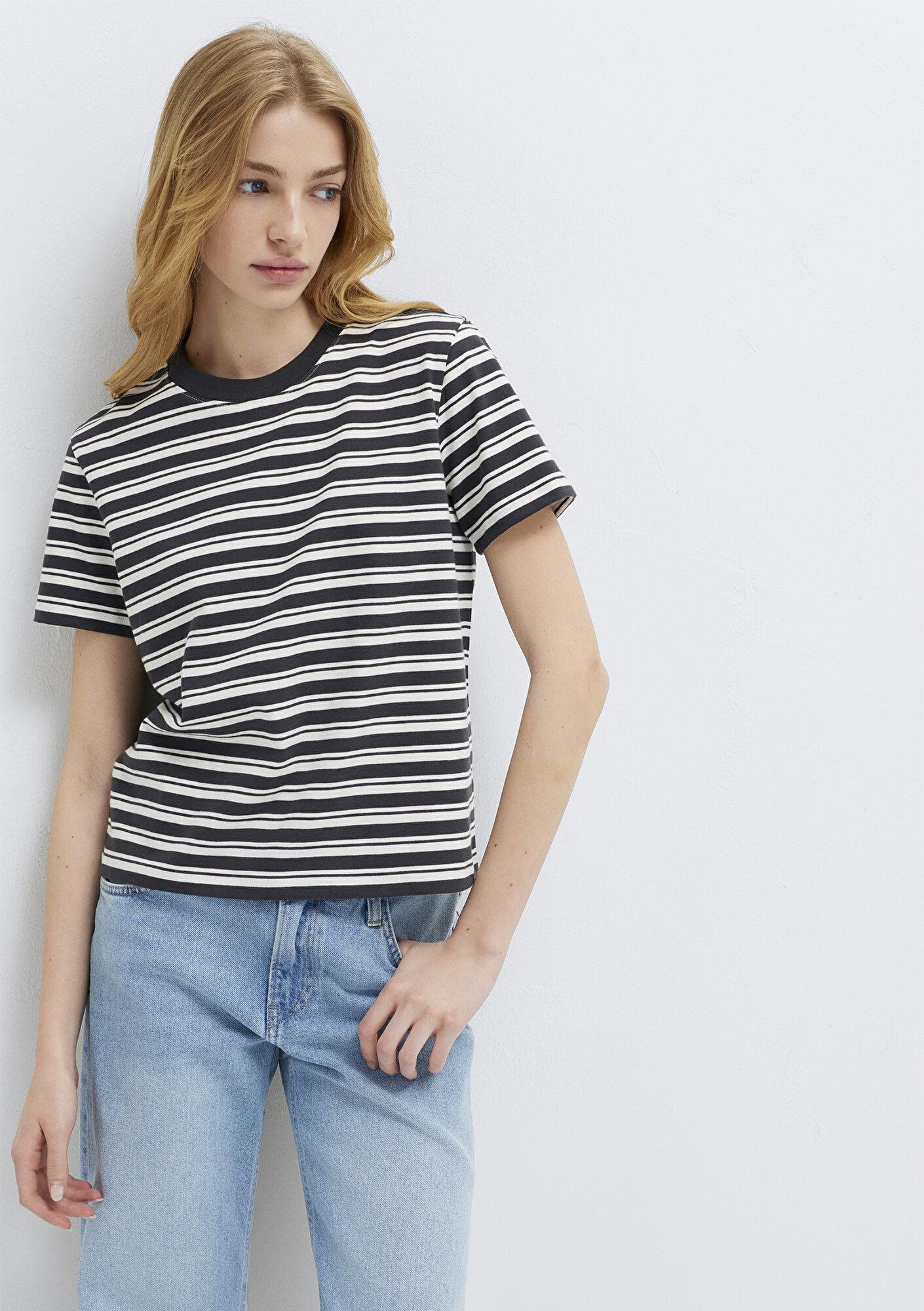 Mavi Çizgili Antrasit Tişört Slim Fit / Dar Kesim 1614216-85308