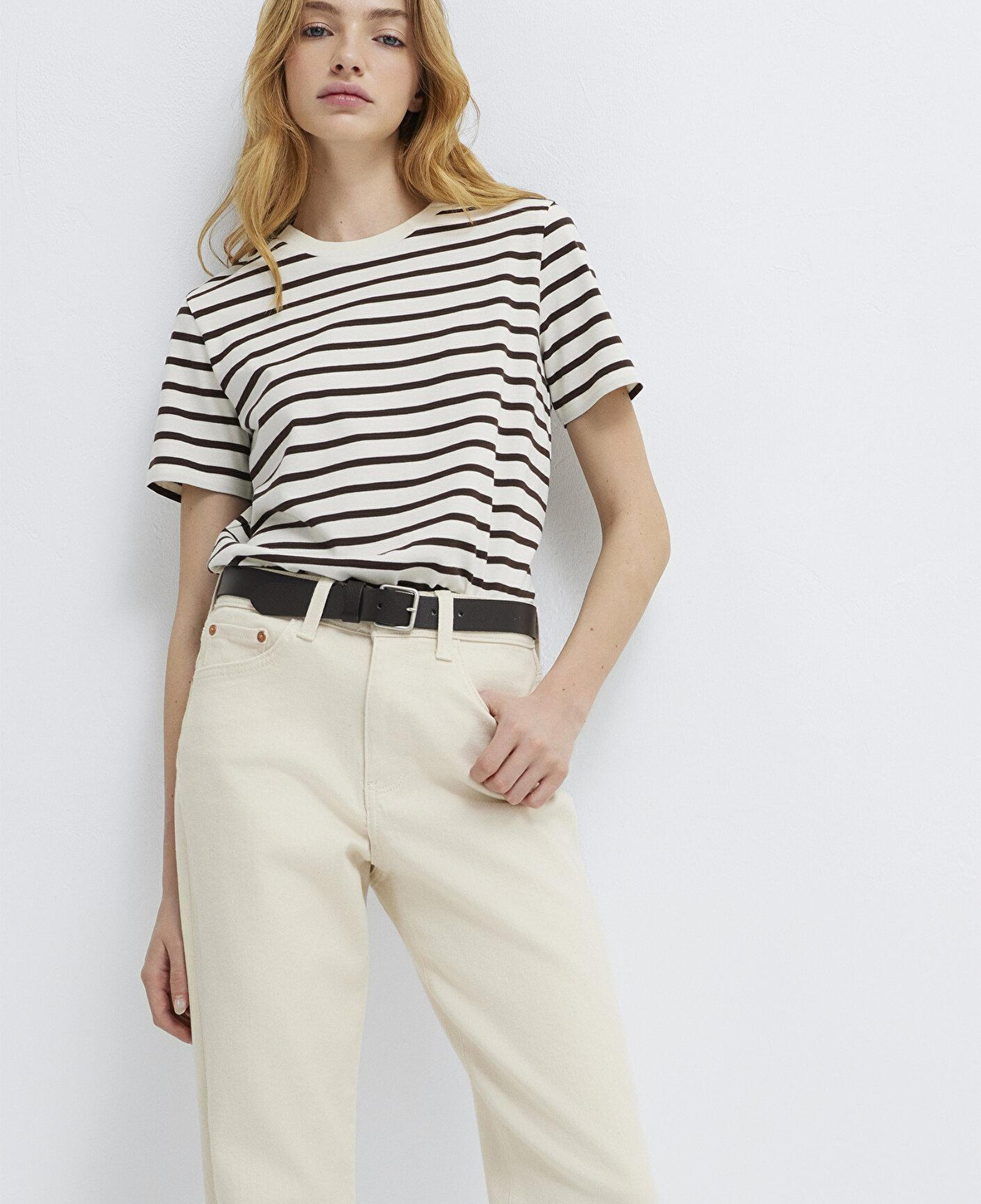 Mavi Çizigli Ekru Tişört Slim Fit / Dar Kesim 1614216-86687