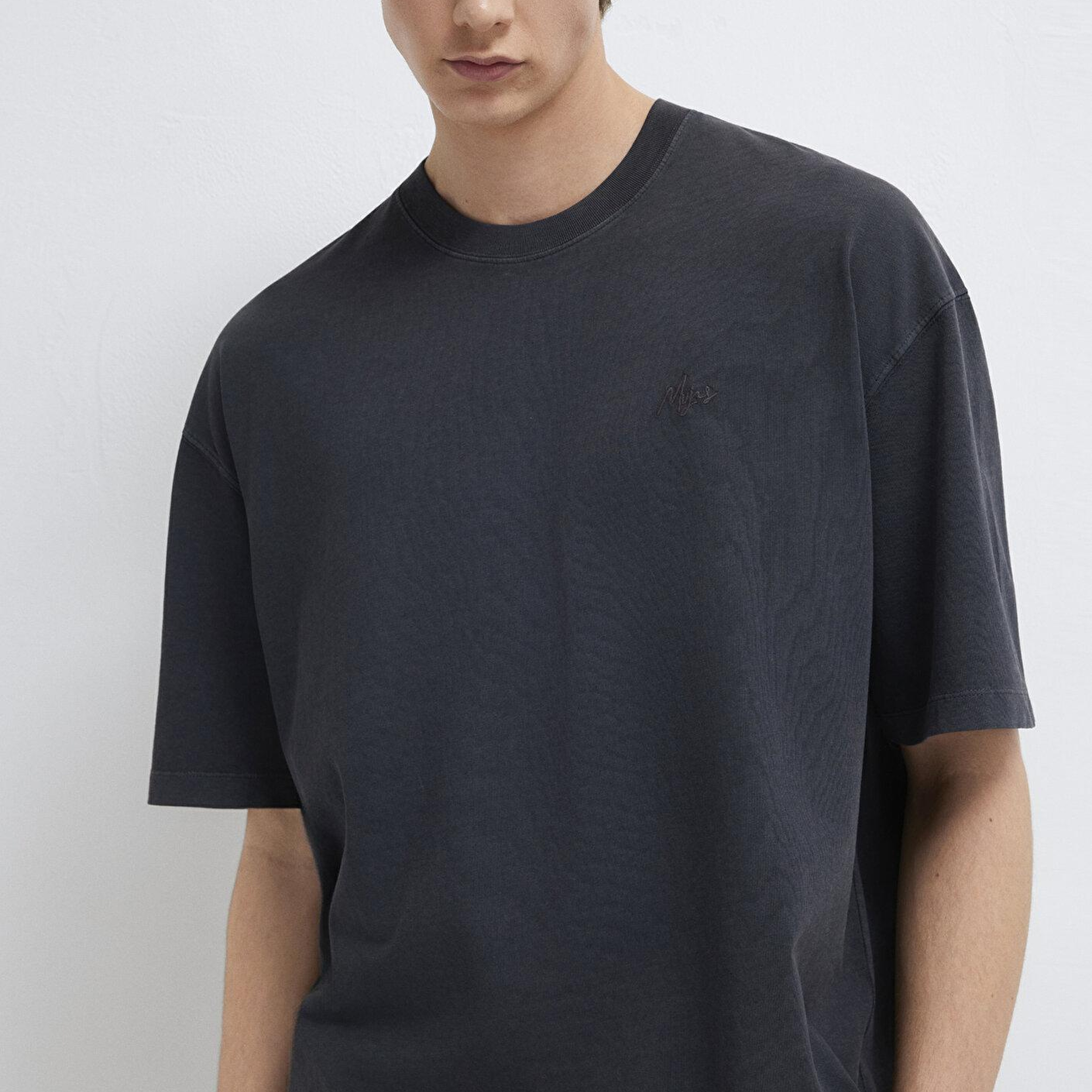 Mavi Antrasit Tişört Oversize / Geniş Kesim 0613617-80106