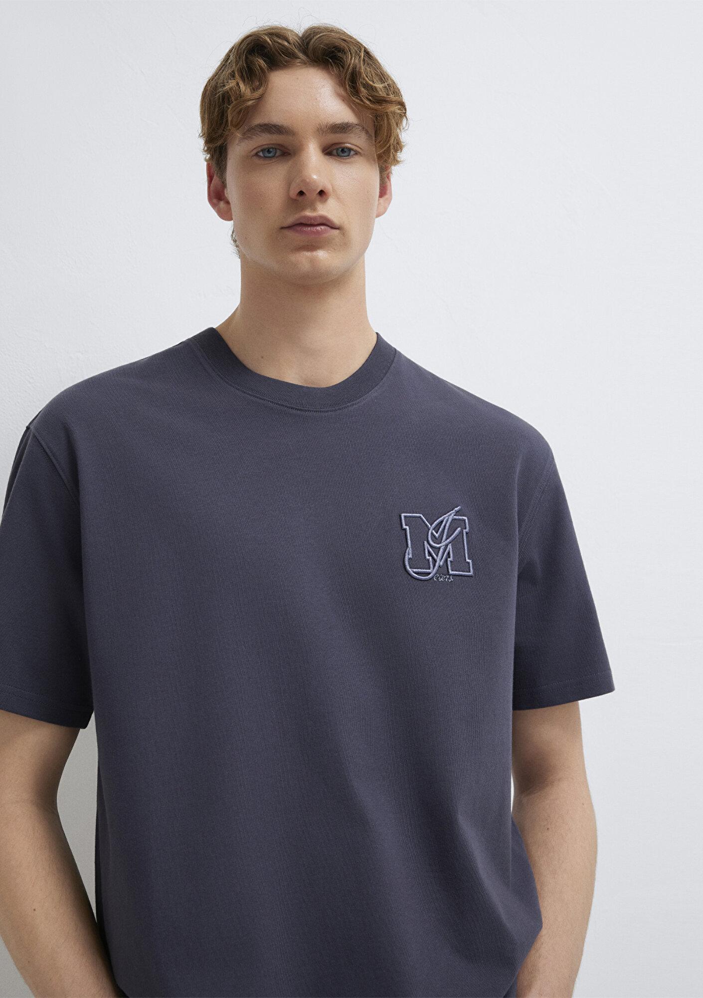 Mavi MJ Logo Detaylı Gri Tişört Loose Fit / Bol Rahat Kesim 0612885-70101