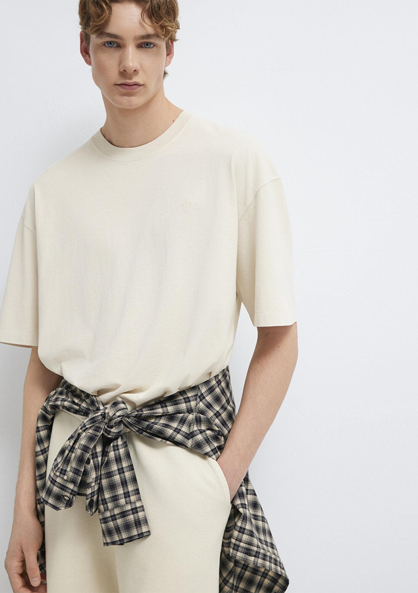 Mavi Bej Tişört Oversize / Geniş Kesim 0613617-70140