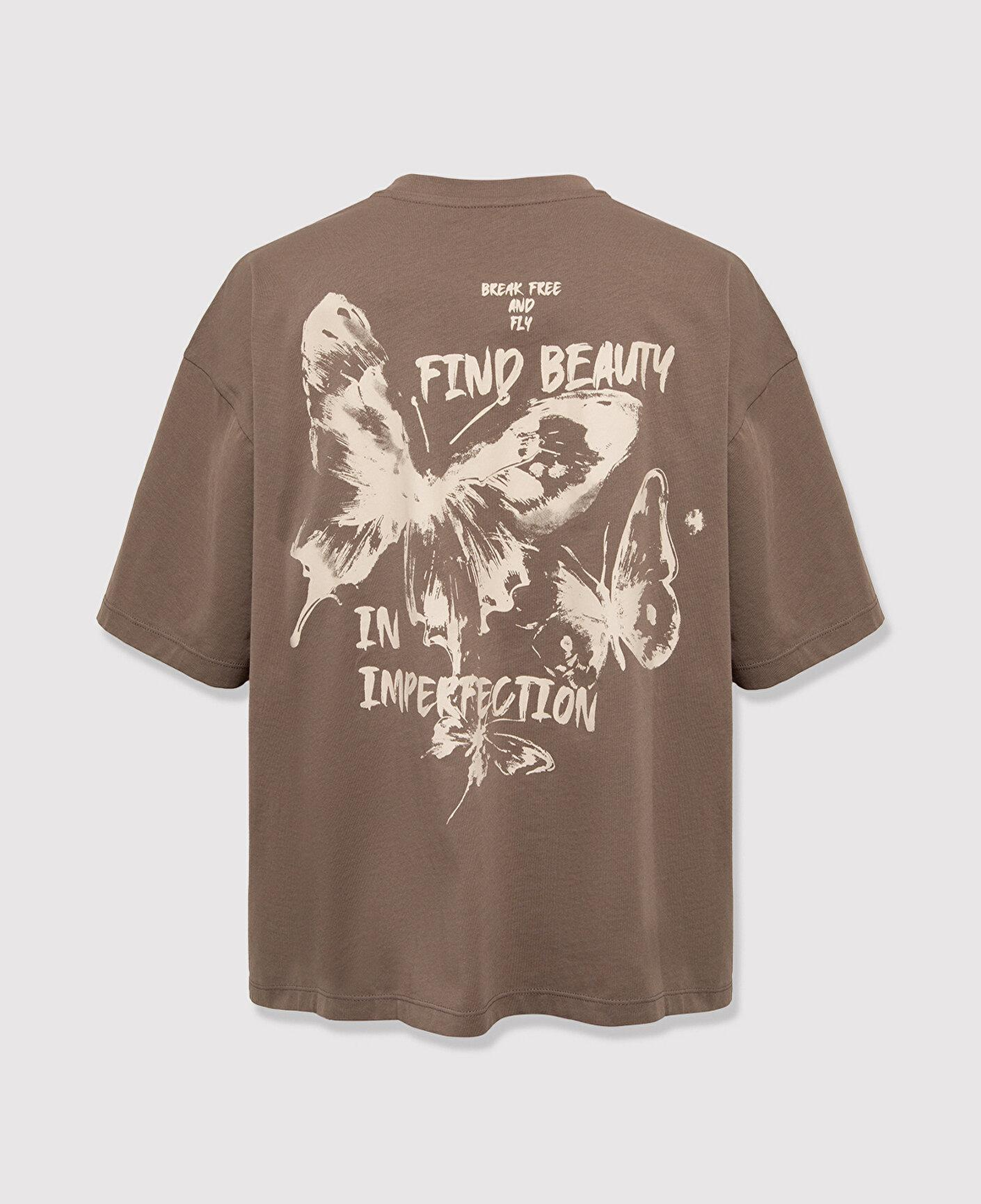 Mavi Kelebek Baskılı Kahverengi Tişört Boxy Fit 1613872-83866