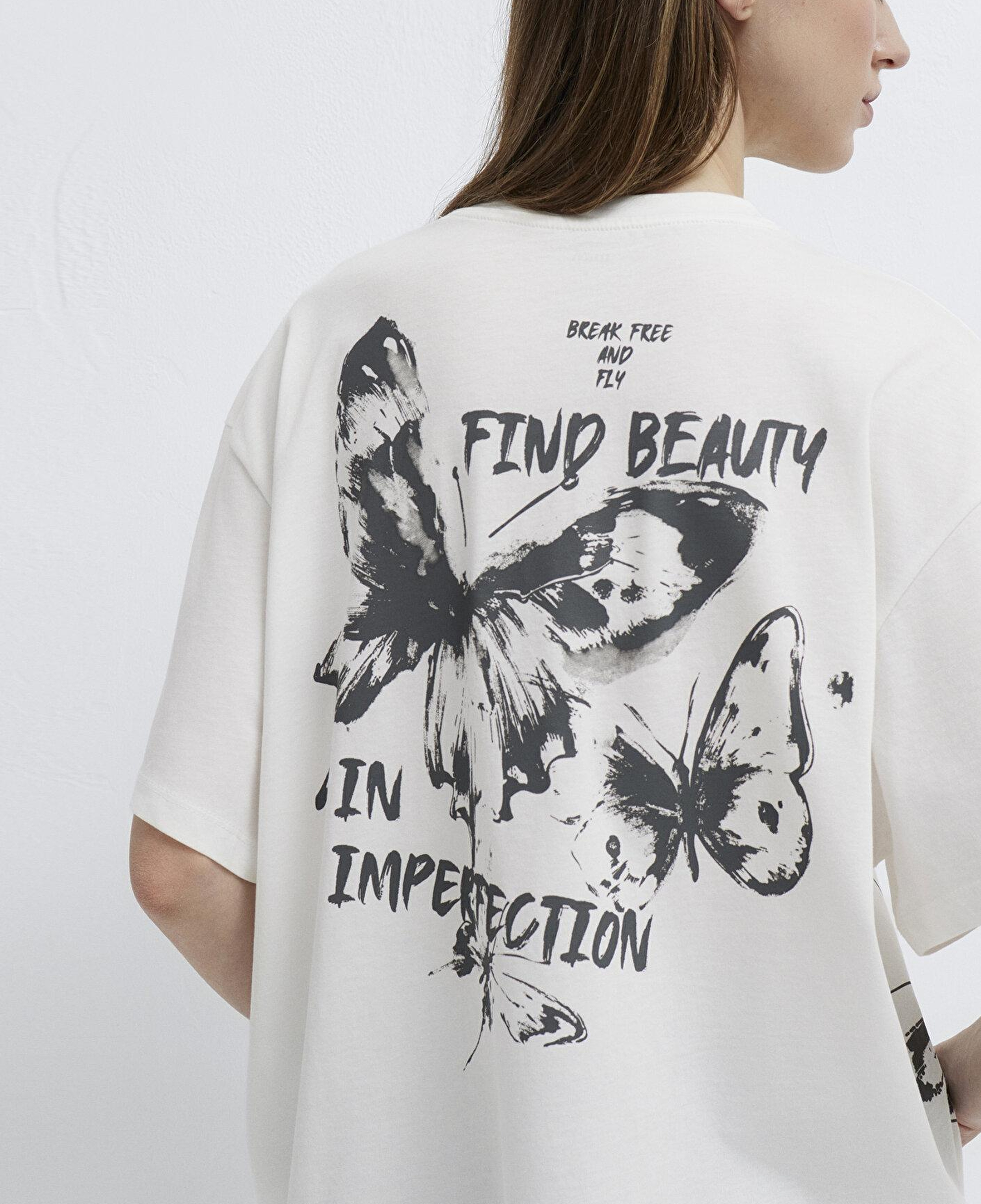 Mavi Kelebek Baskılı Ekru Tişört Boxy Fit 1613872-80194