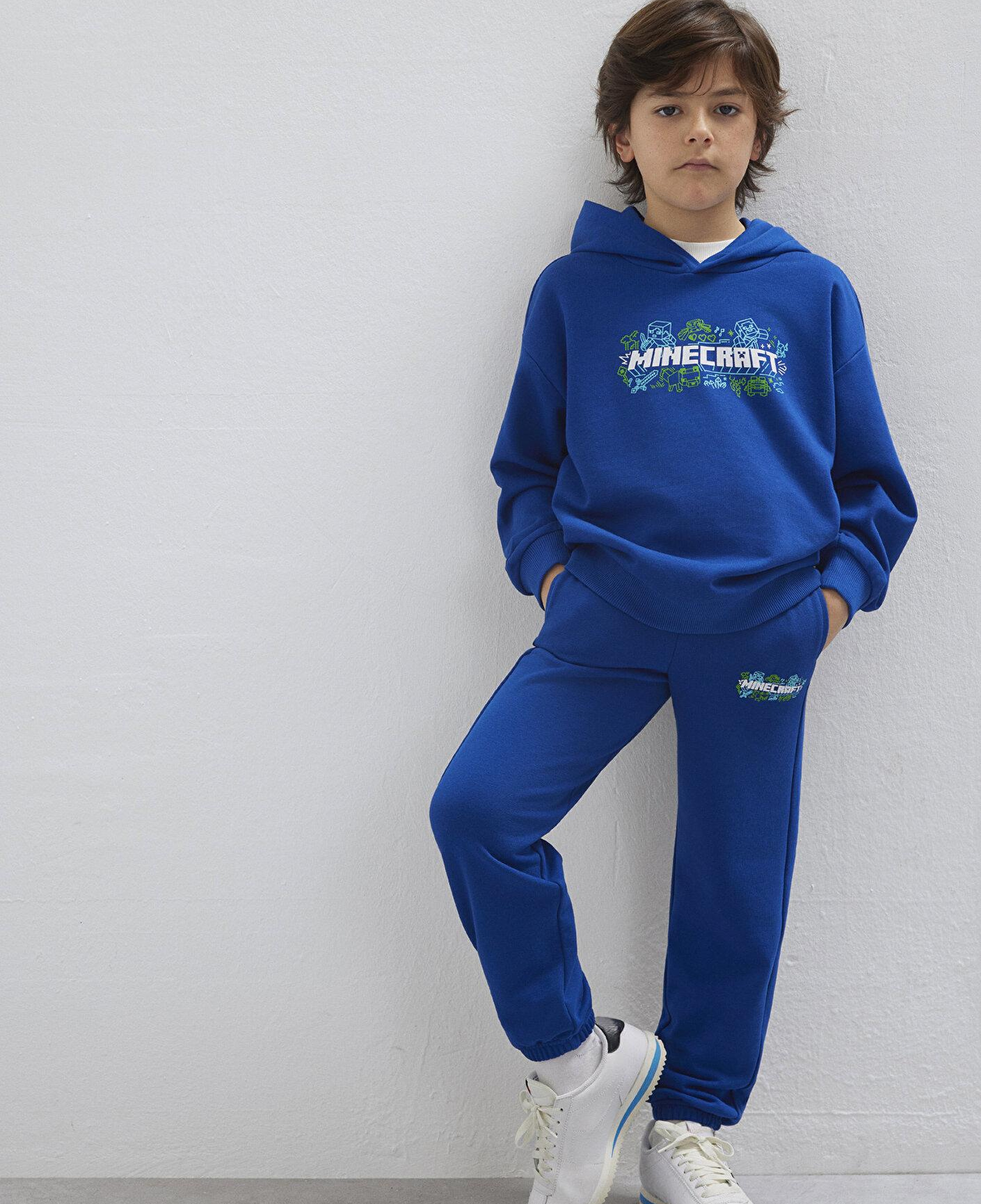 Mavi Minecraft Baskılı Kapüşonlu Mavi Sweatshirt 6S10180-70907