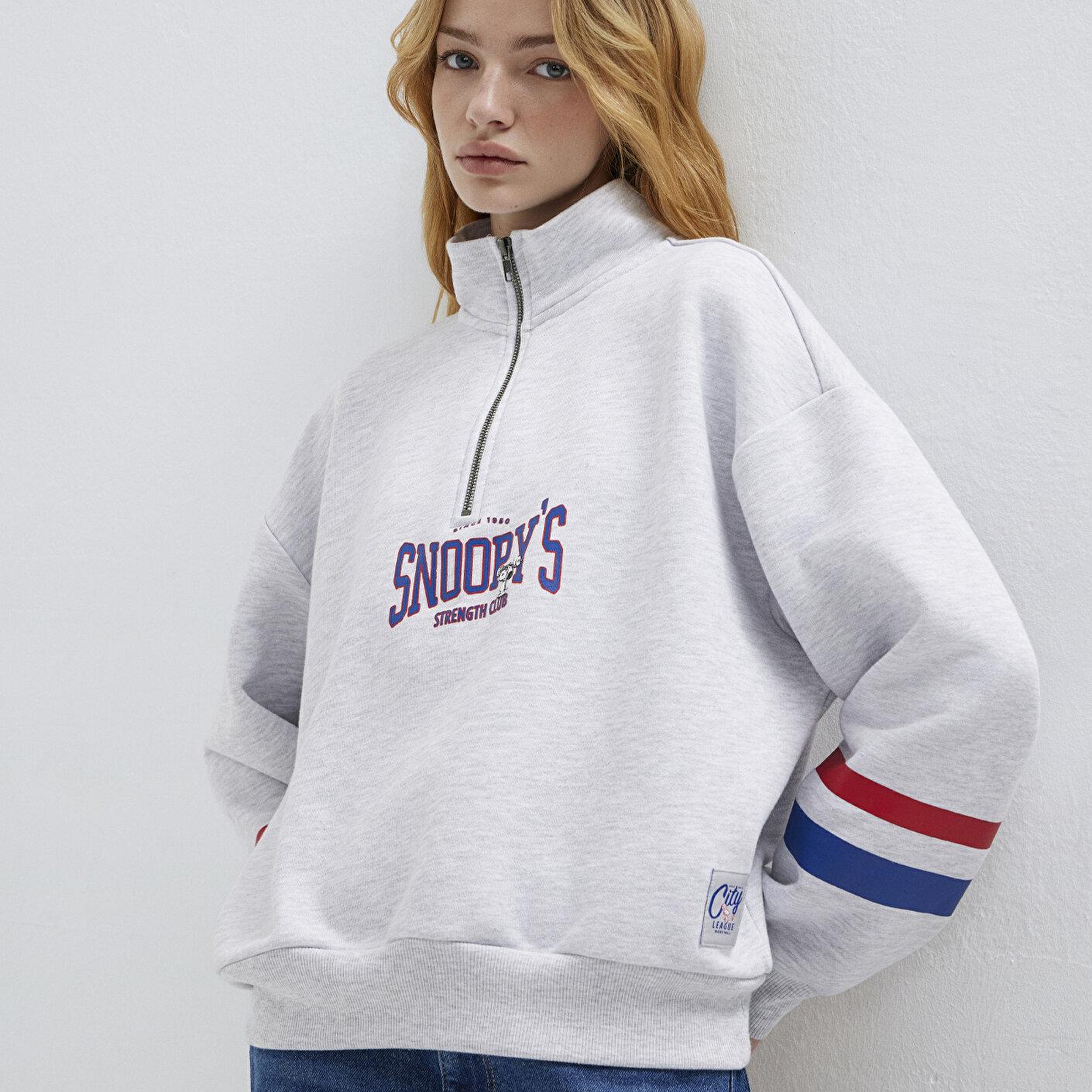 Mavi Peanuts Baskılı Gri Sweatshirt 1S10529-80196