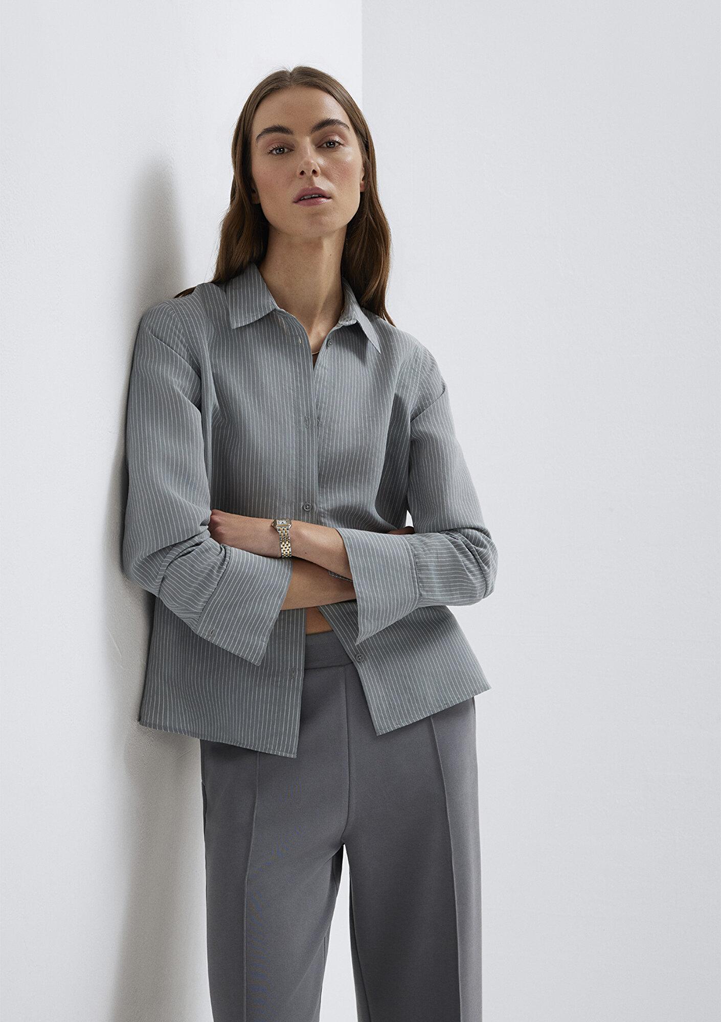 Mavi Çizgili (TENCEL™) Liyosel Karışımlı Gömlek Regular Fit / Normal Kesim 1211374-88069