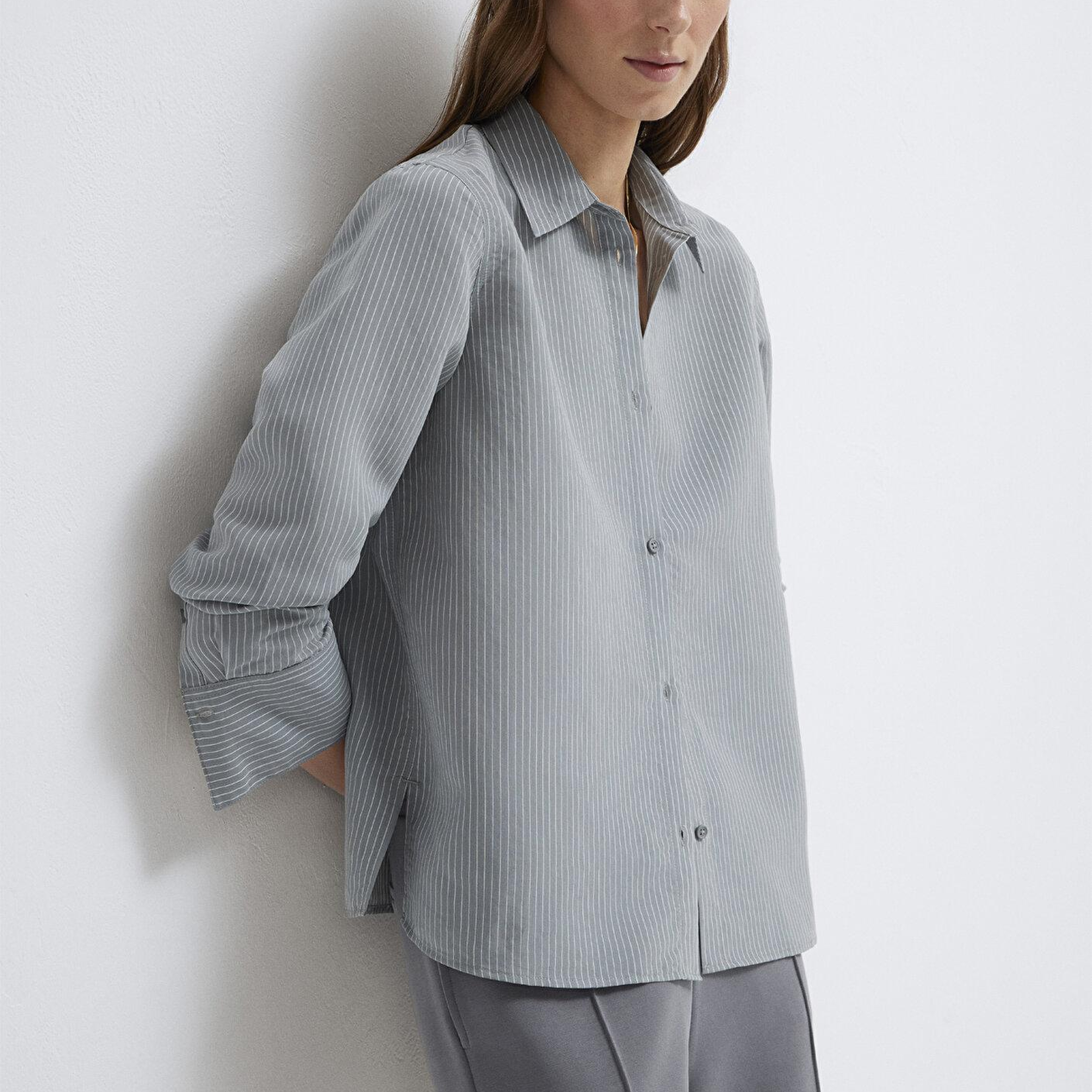 Mavi Çizgili (TENCEL™) Liyosel Karışımlı Gömlek Regular Fit / Normal Kesim 1211374-88069
