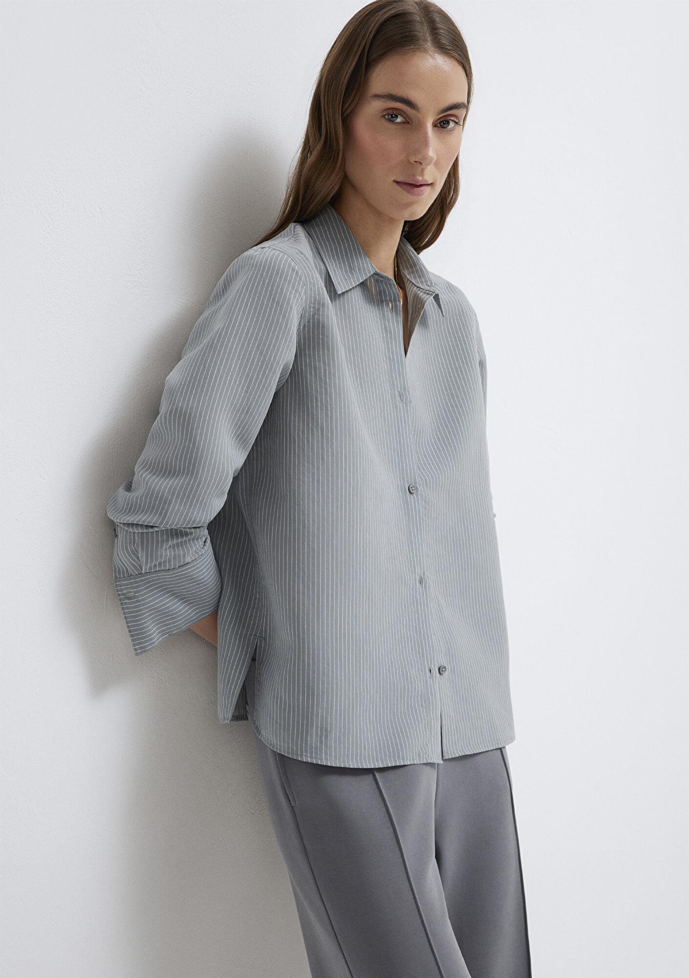 Mavi Çizgili (TENCEL™) Liyosel Karışımlı Gömlek Regular Fit / Normal Kesim 1211374-88069