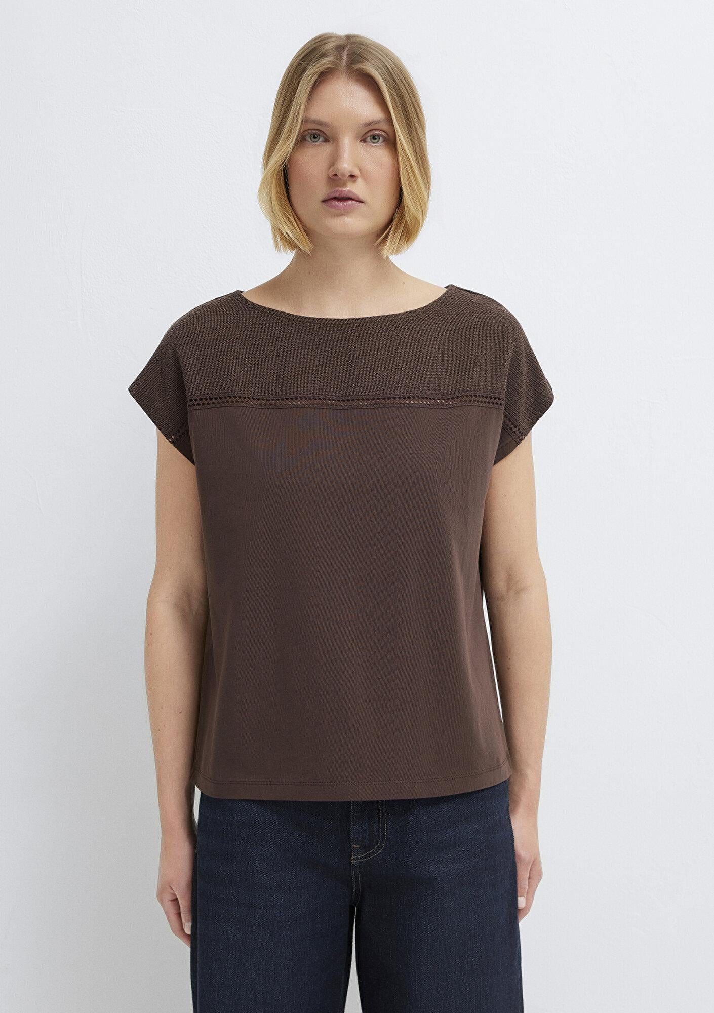 Mavi Dokulu Kahverengi Tişört Regular Fit / Normal Kesim 1613969-70236