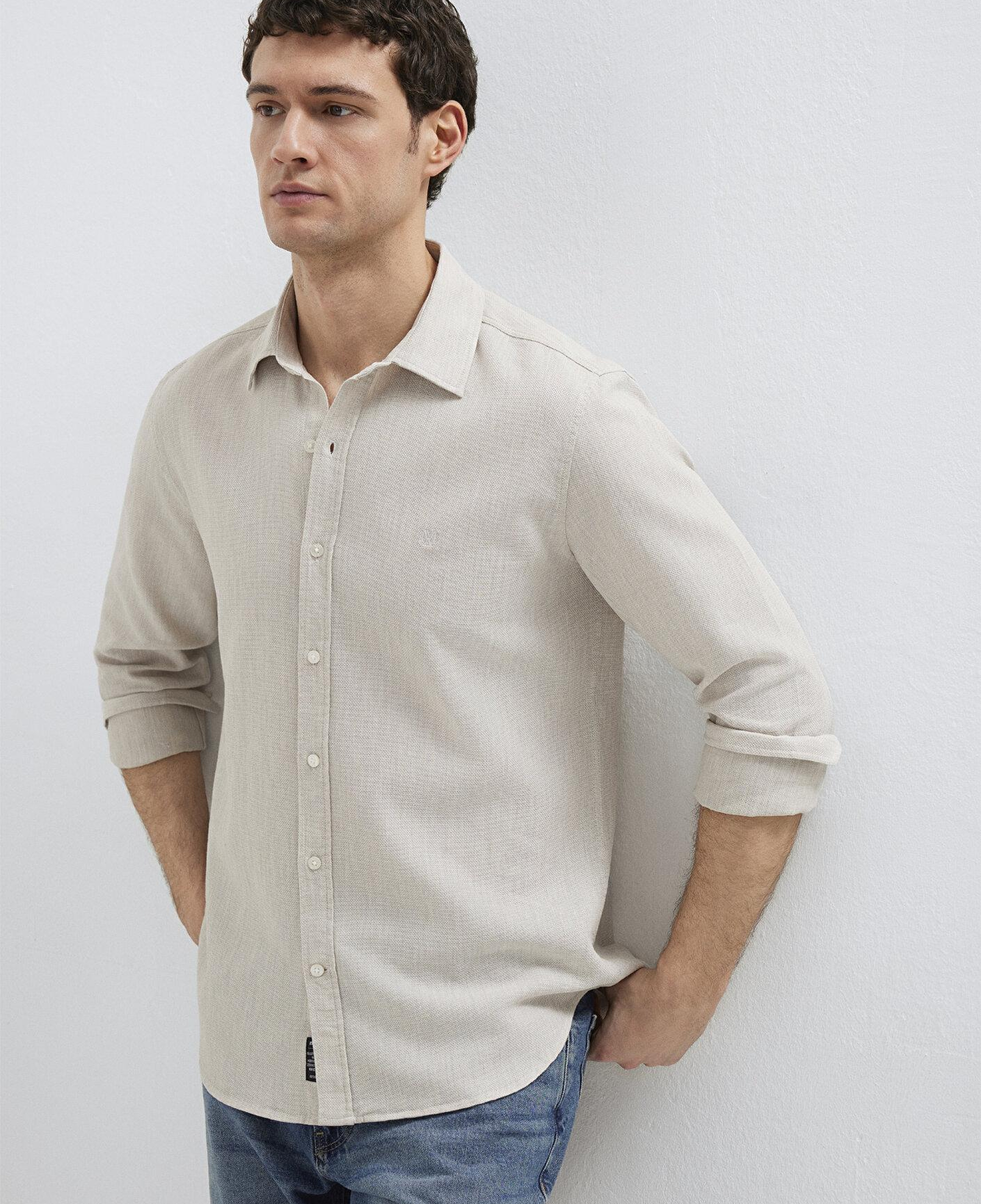Mavi Bej Gömlek Slim Fit / Dar Kesim 0211656-70145