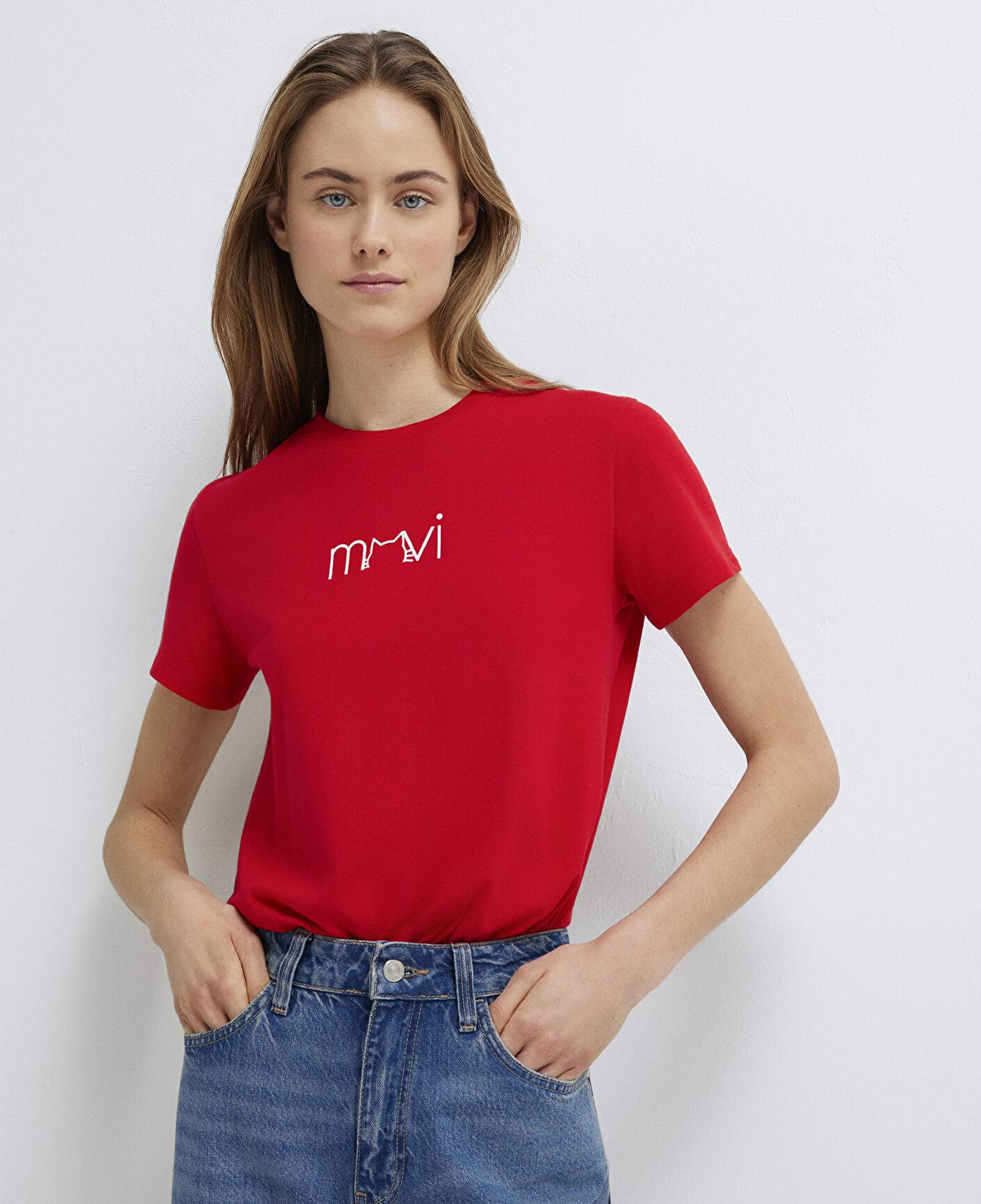 Mavi Mavi Kedi Baskılı Kırmızı Tişört Semi Slim Fit / Yarı Dar Kesim 1613387-82054