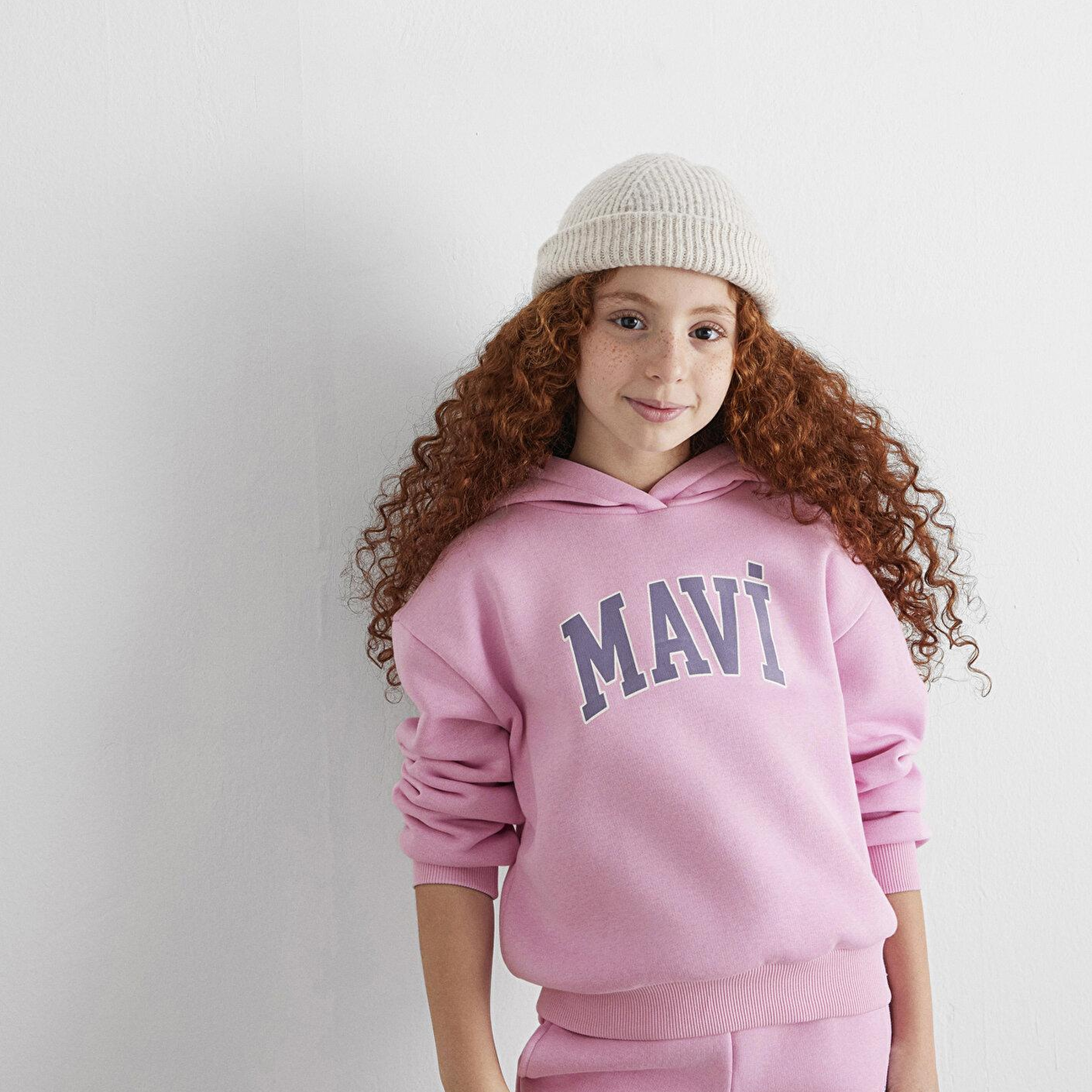 Mavi Mavi Logo Baskılı Kapüşonlu Pembe Sweatshirt 7610035-70973