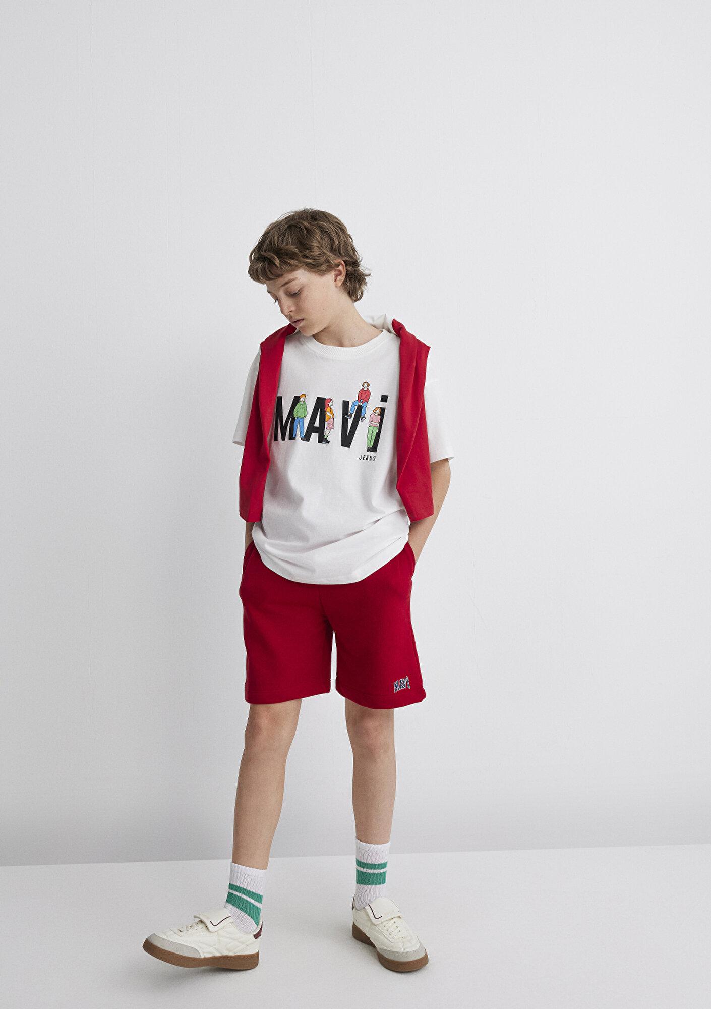 Mavi Mavi Logo Baskılı Kırmızı Şort 6410003-70464