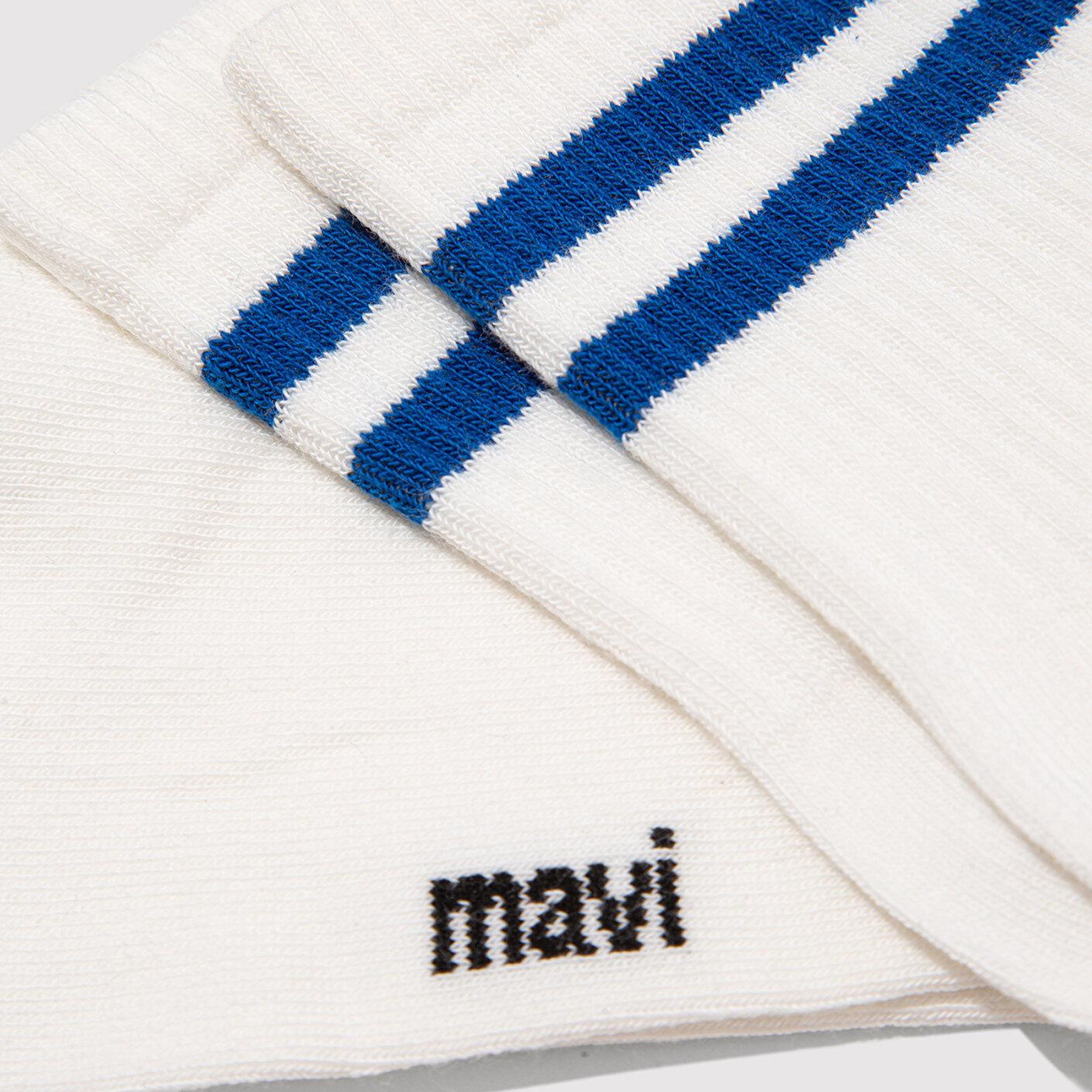 Mavi Çizgi Detaylı Ekru Soket Çorap 0911594-20844