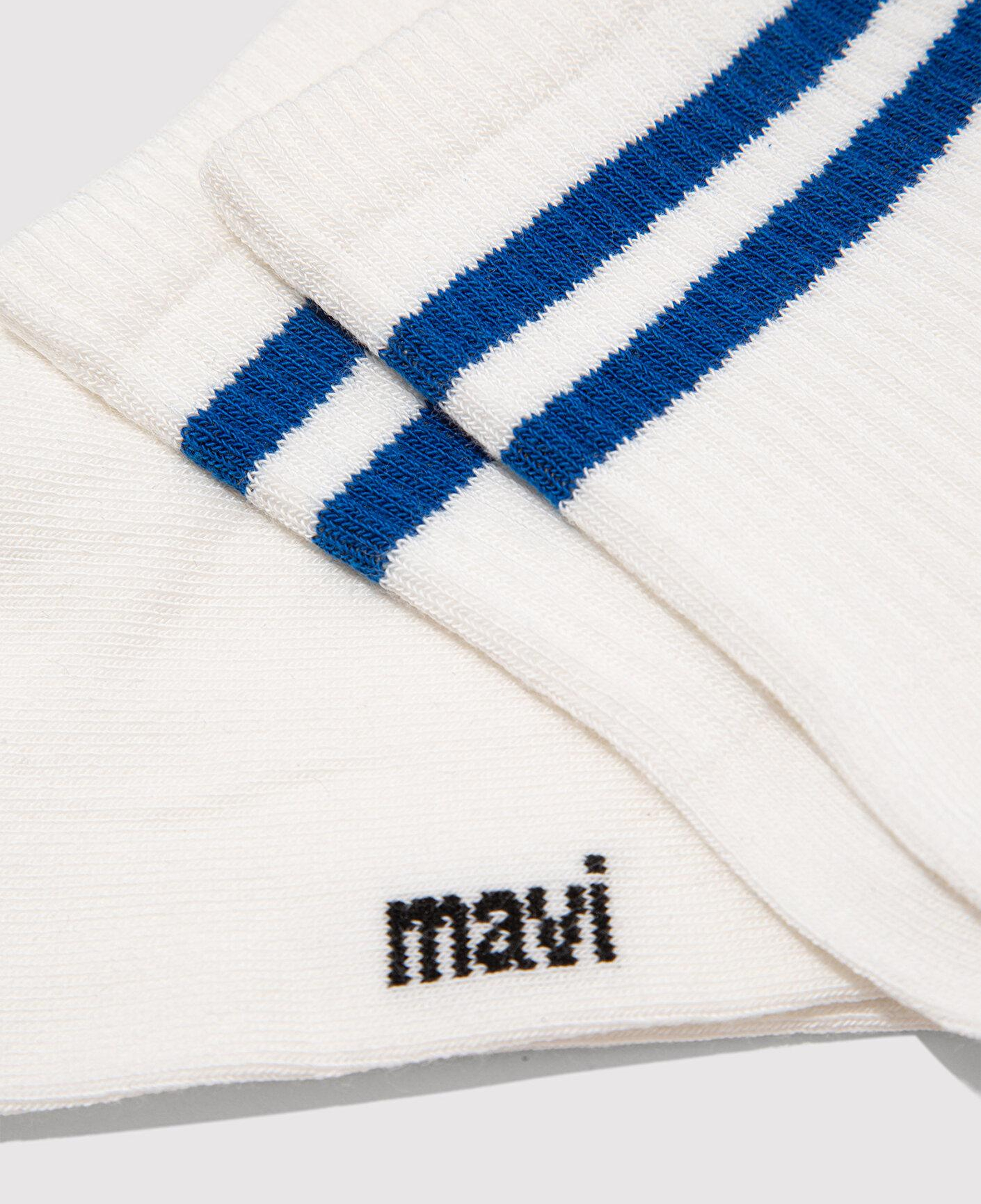 Mavi Çizgi Detaylı Ekru Soket Çorap 0911594-20844