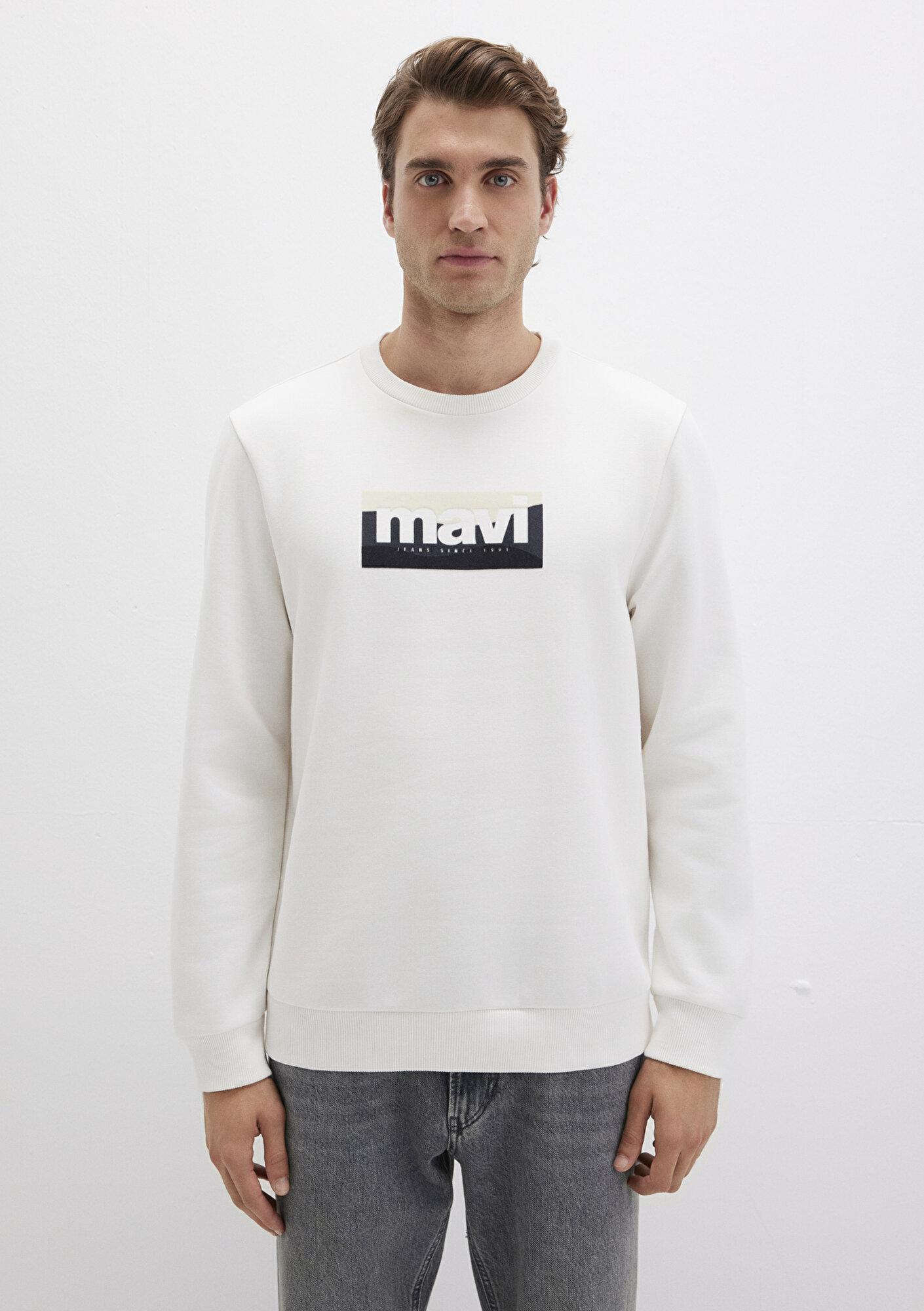Mavi Mavi Logo Baskılı Ekru Sweatshirt 0S10203-70057