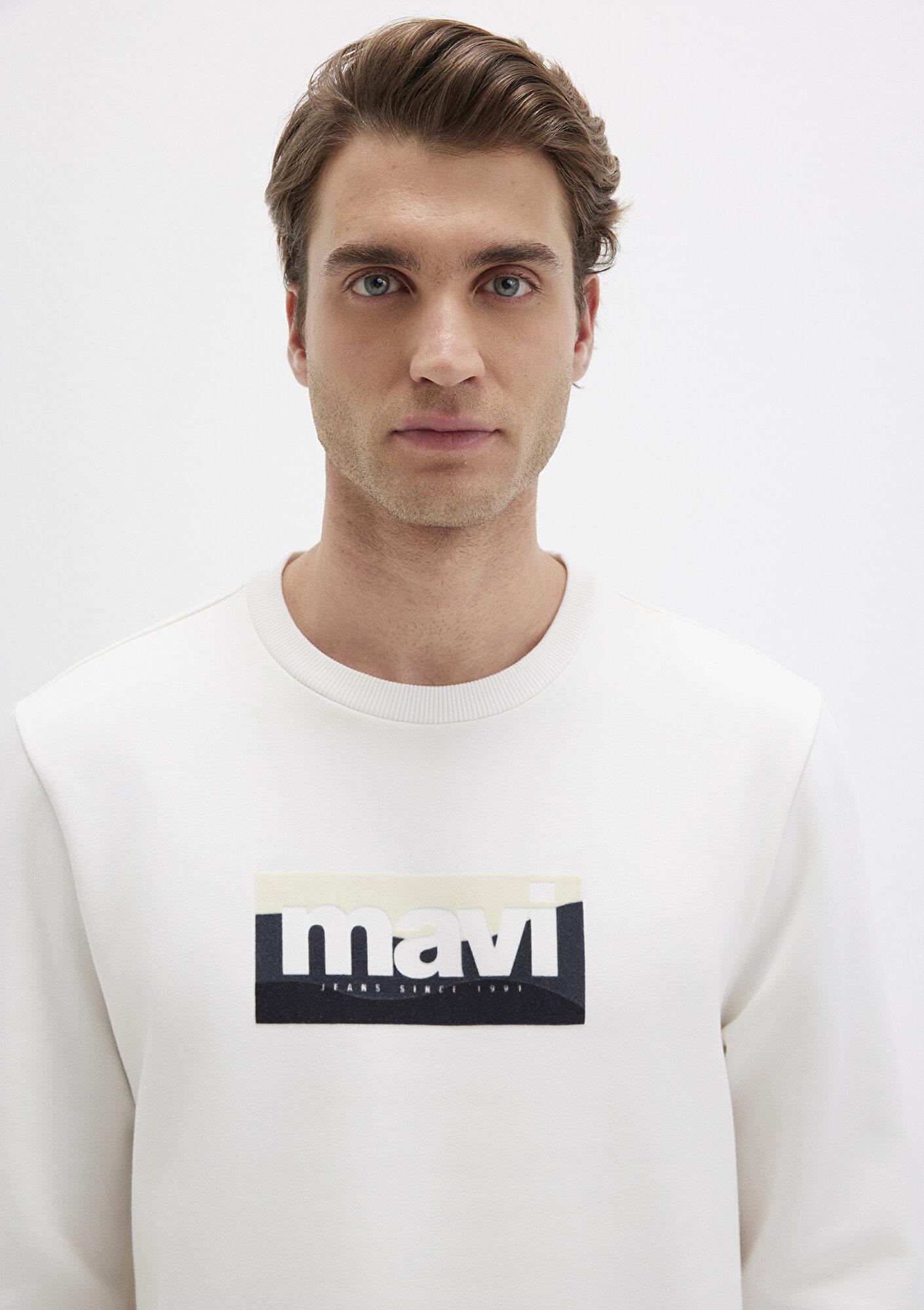 Mavi Mavi Logo Baskılı Ekru Sweatshirt 0S10203-70057