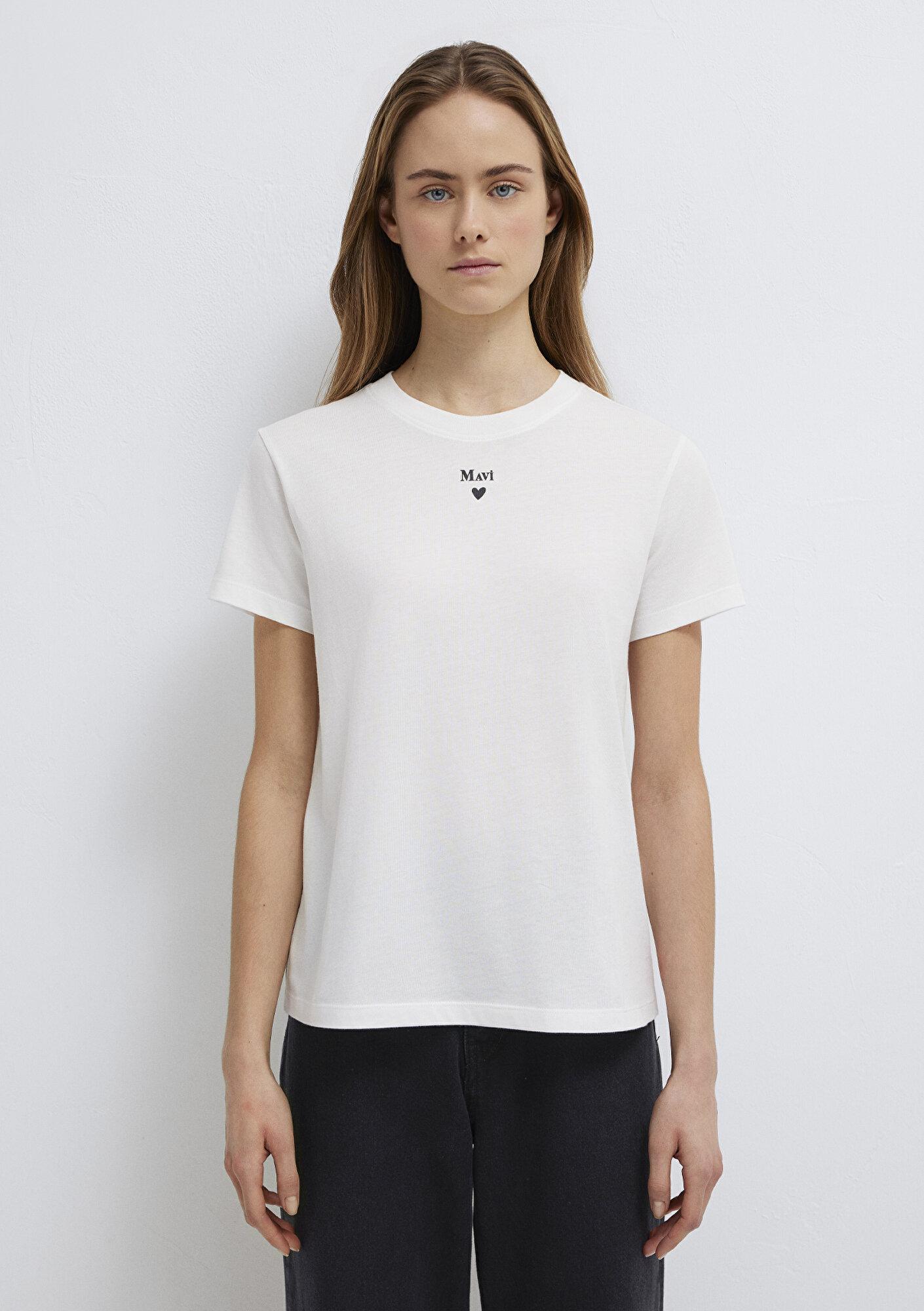 Mavi Mavi Logo Baskılı Beyaz Tişört Semi Slim Fit / Yarı Dar Kesim 1601185-33389