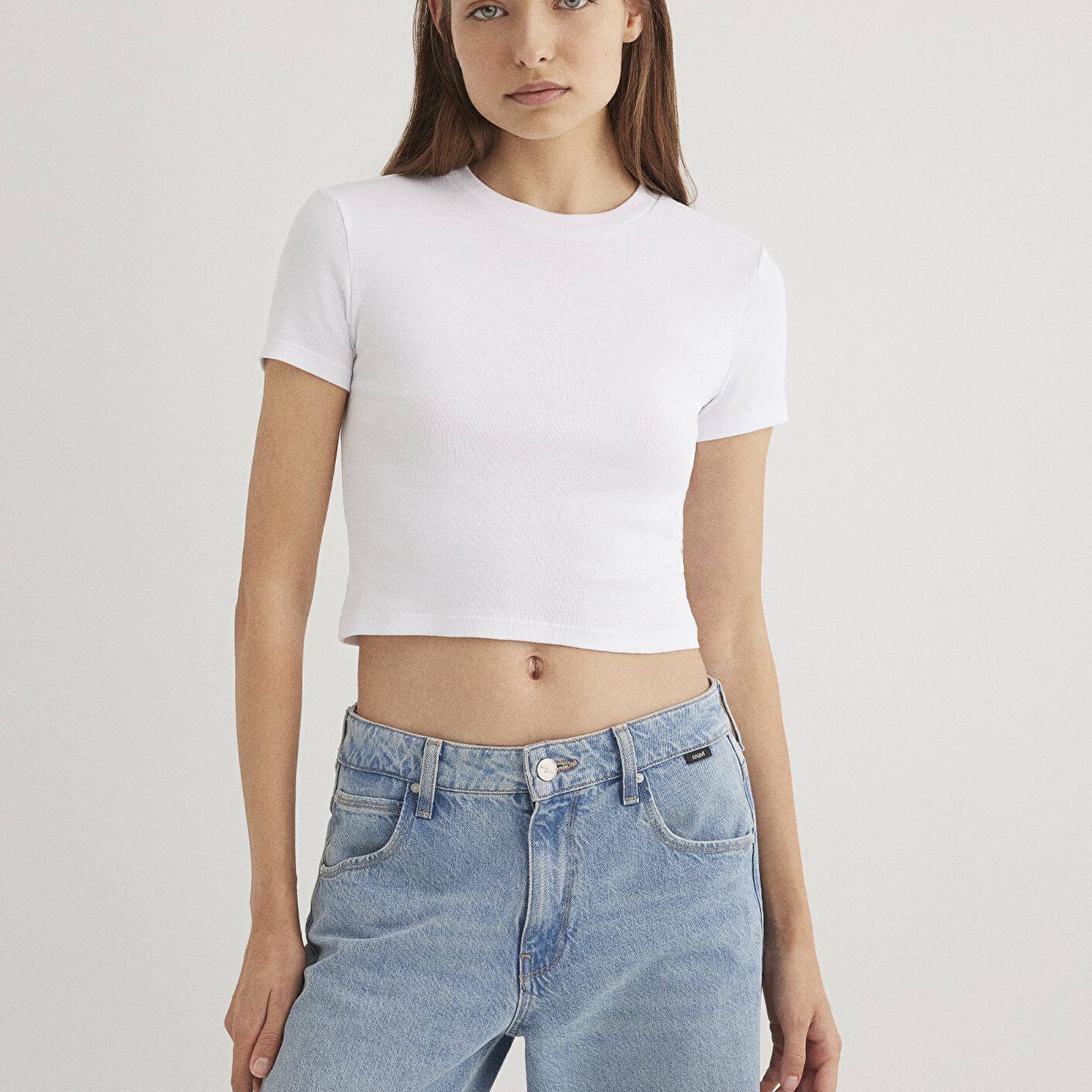 Mavi 2li Kadın Crop Basic Tişört Crop / Kısa Kesim 1613028-900