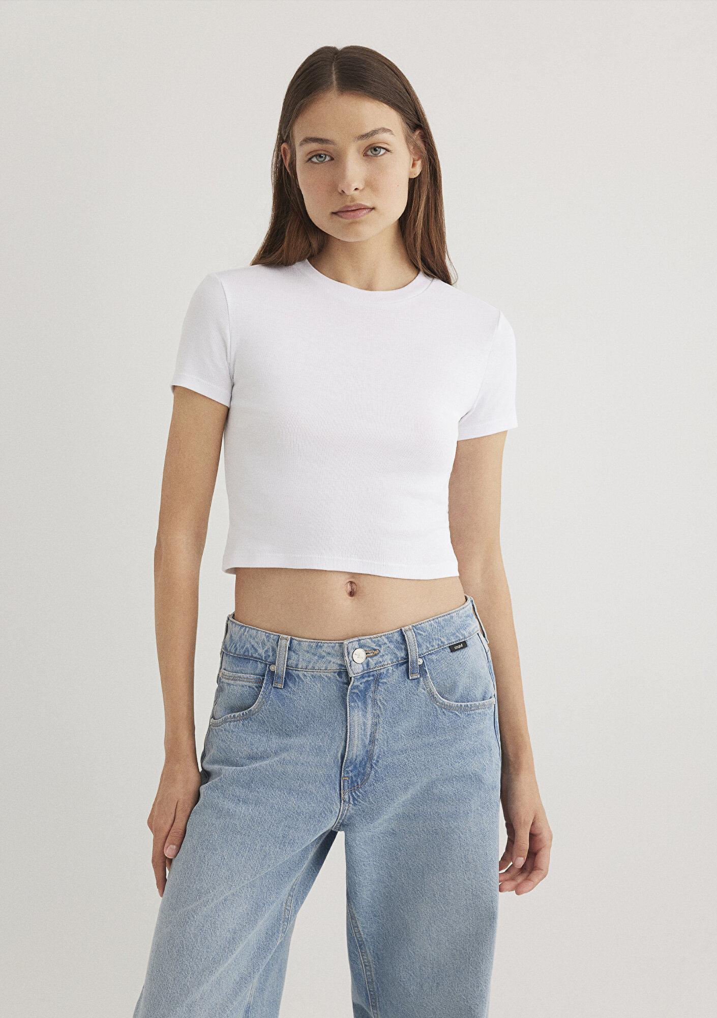 Mavi 2li Kadın Crop Basic Tişört Crop / Kısa Kesim 1613028-900