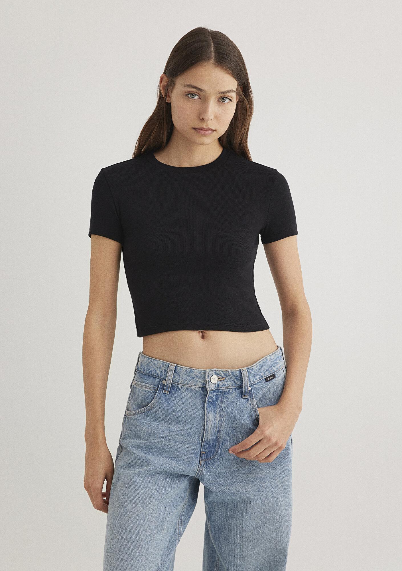 Mavi 2li Kadın Crop Basic Tişört Crop / Kısa Kesim 1613028-900