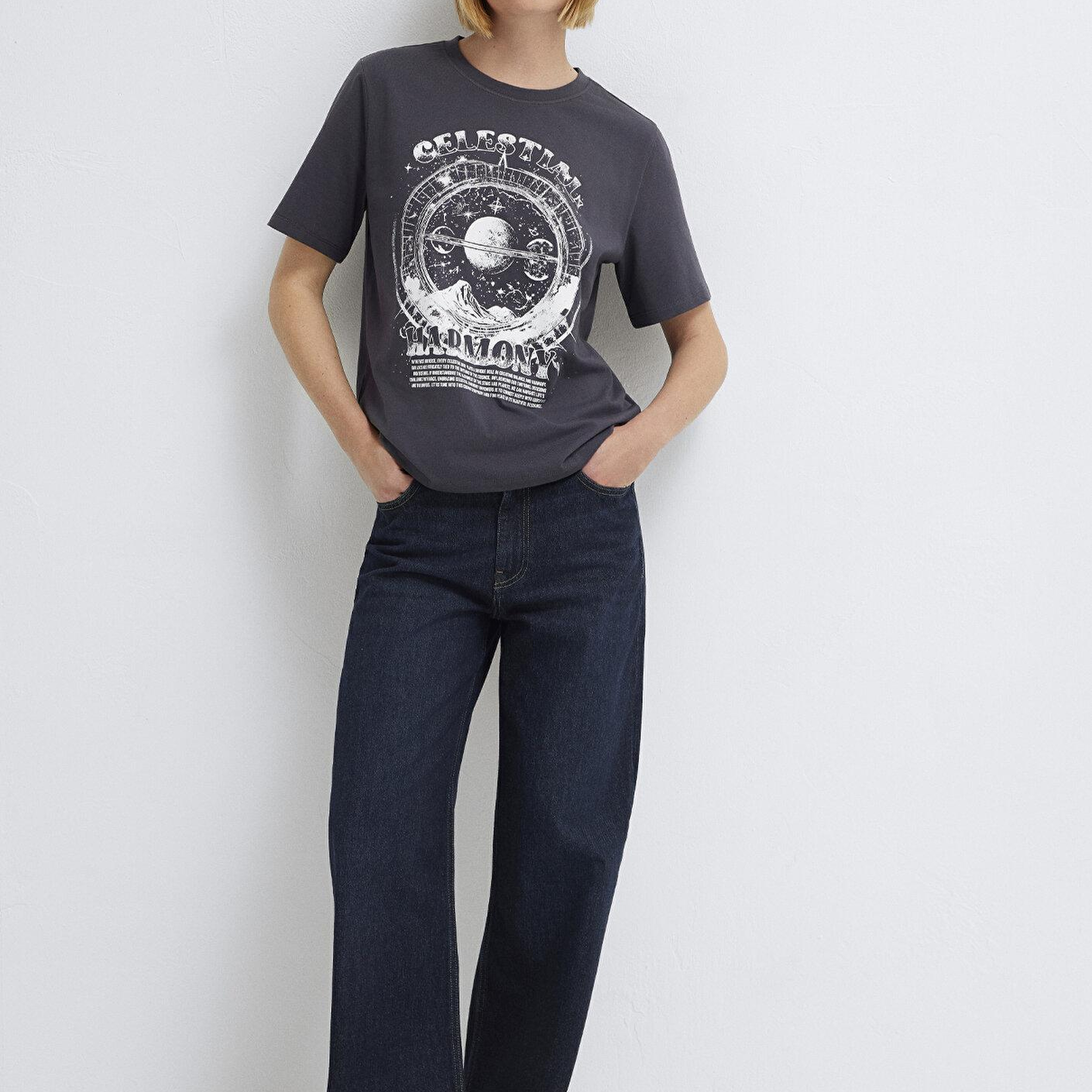 Mavi Astroloji Baskılı Antrasit Tişört Regular Fit / Normal Kesim 1613742-70087