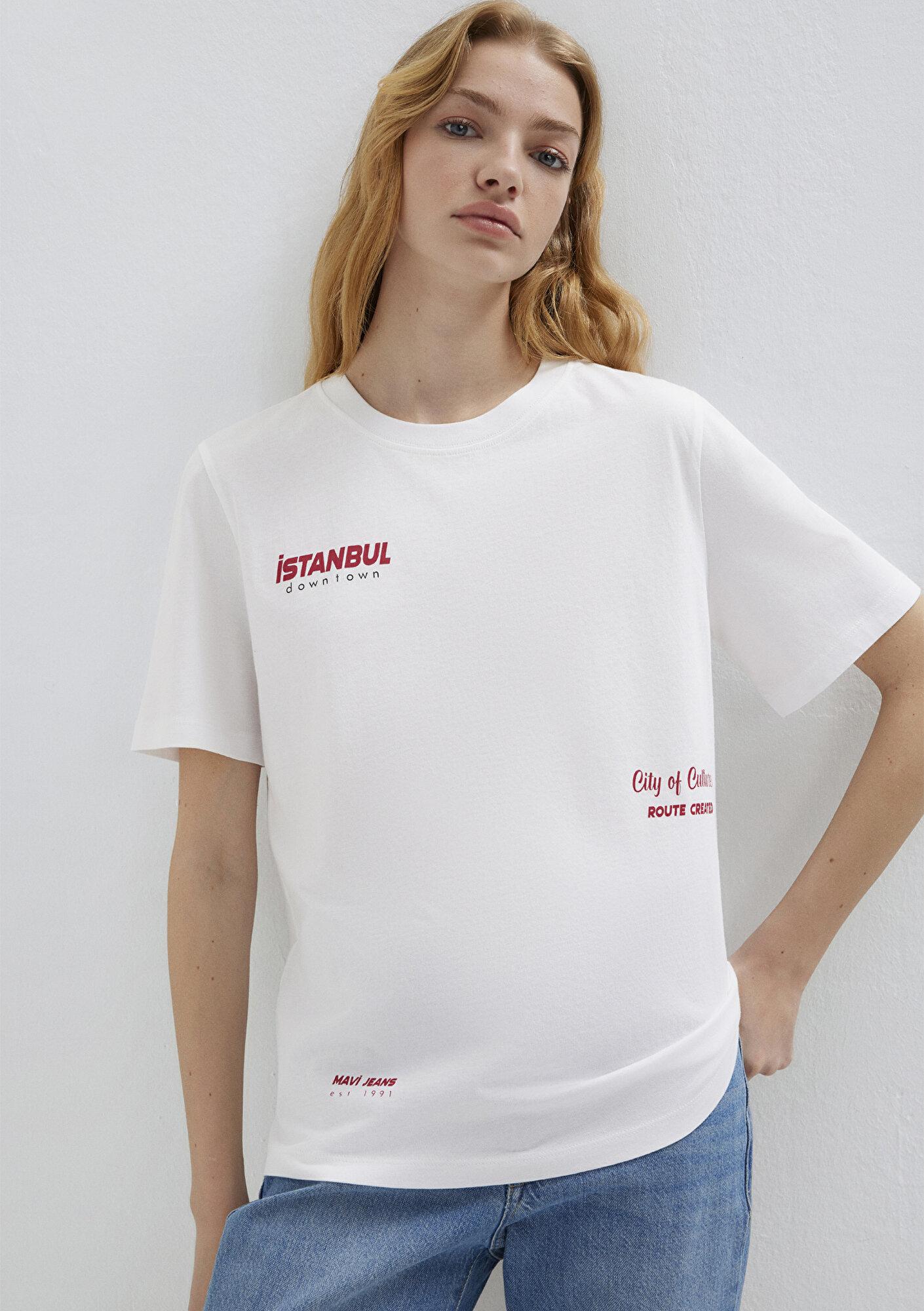 Mavi İstanbul Baskılı Beyaz Tişört Regular Fit / Normal Kesim 1613737-620