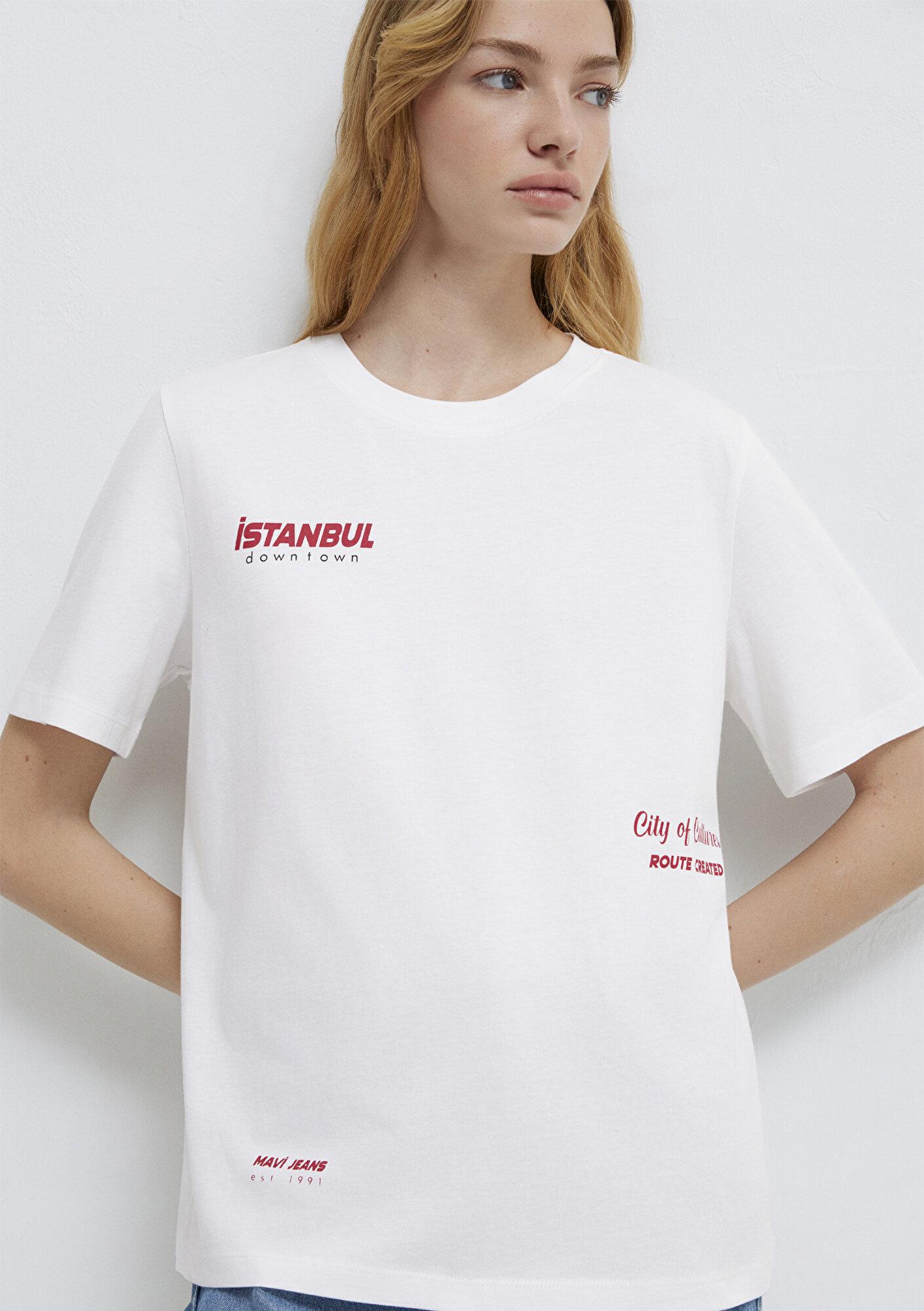 Mavi İstanbul Baskılı Beyaz Tişört Regular Fit / Normal Kesim 1613737-620