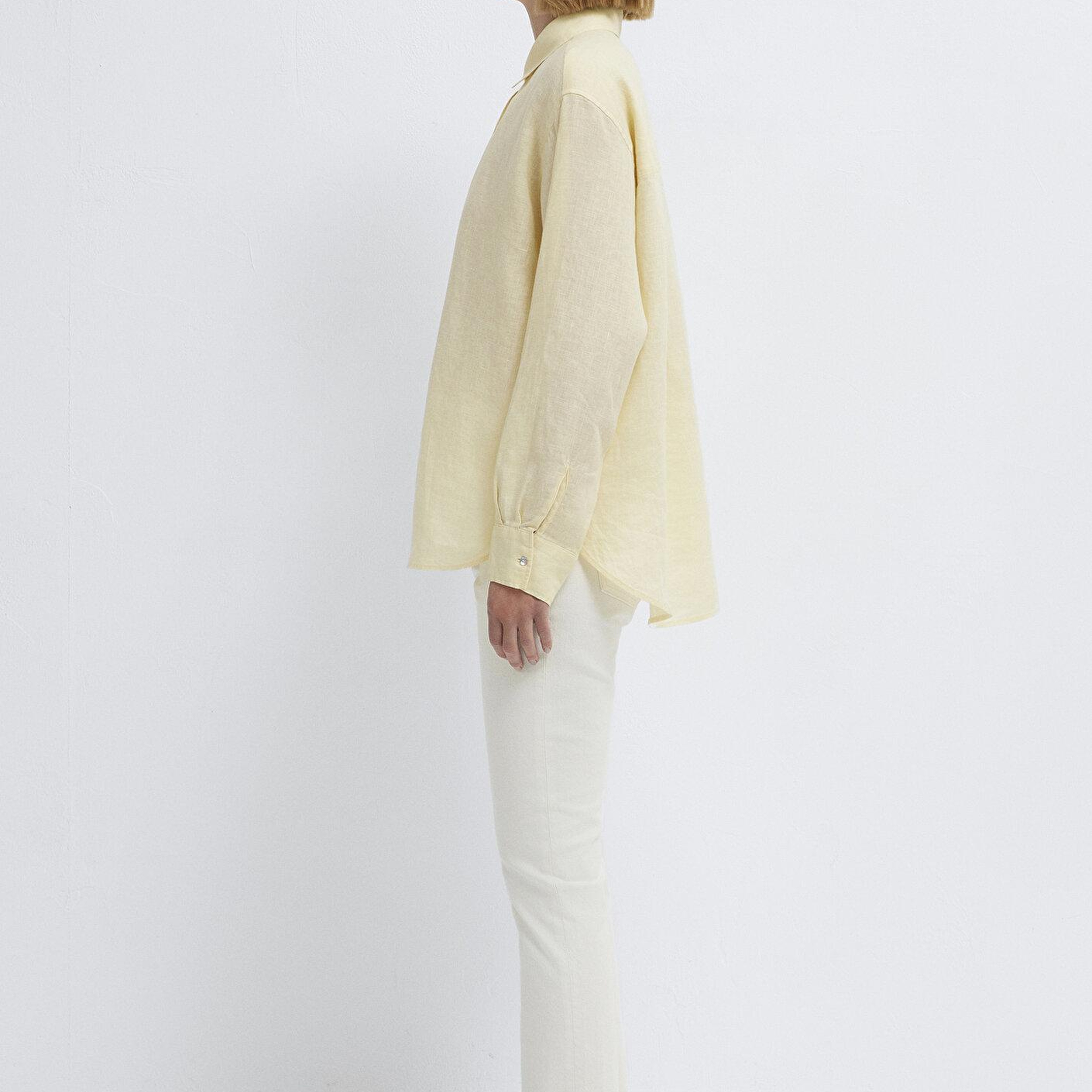 Mavi Sarı Keten Gömlek Loose Fit / Bol Rahat Kesim 1210747-84571