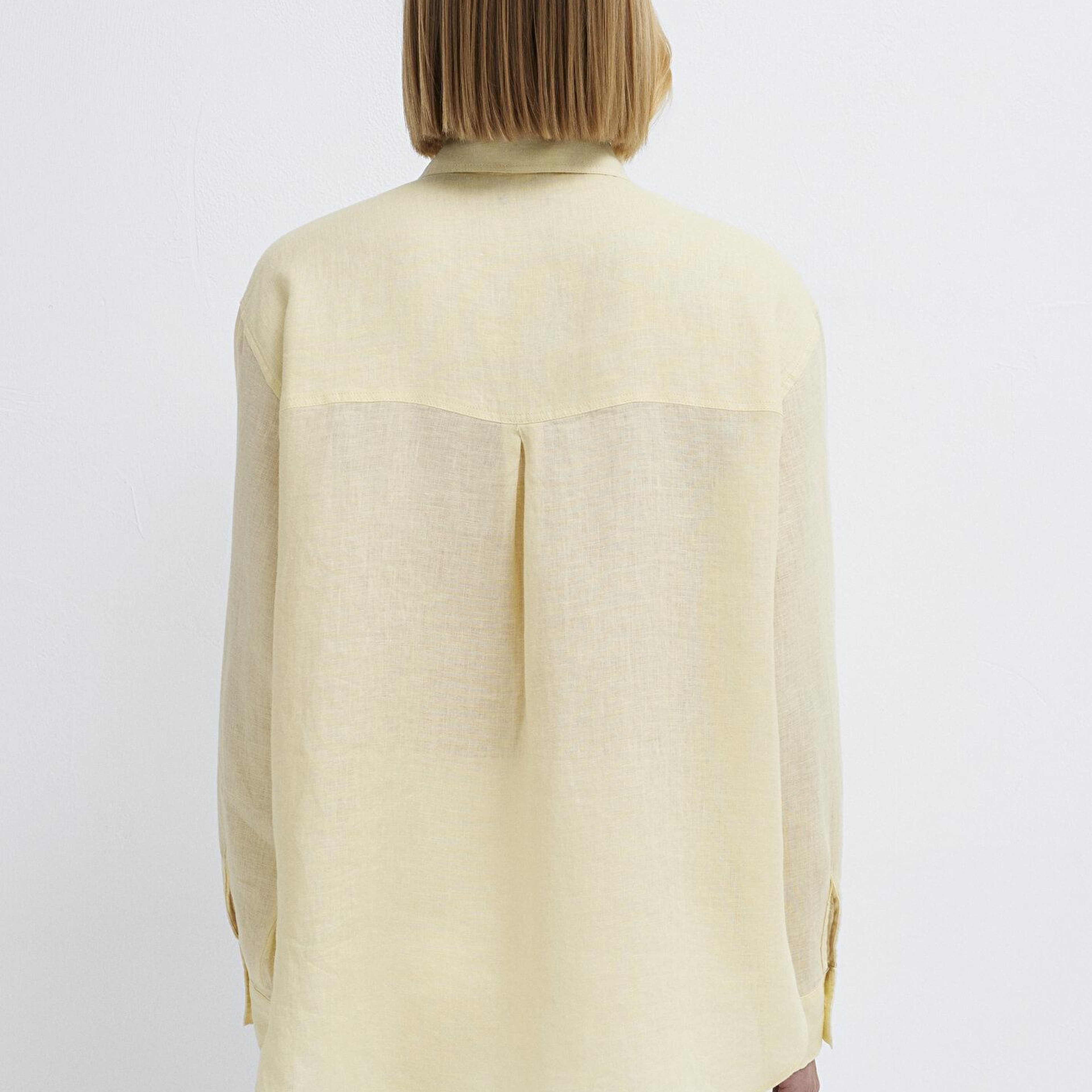 Mavi Sarı Keten Gömlek Loose Fit / Bol Rahat Kesim 1210747-84571