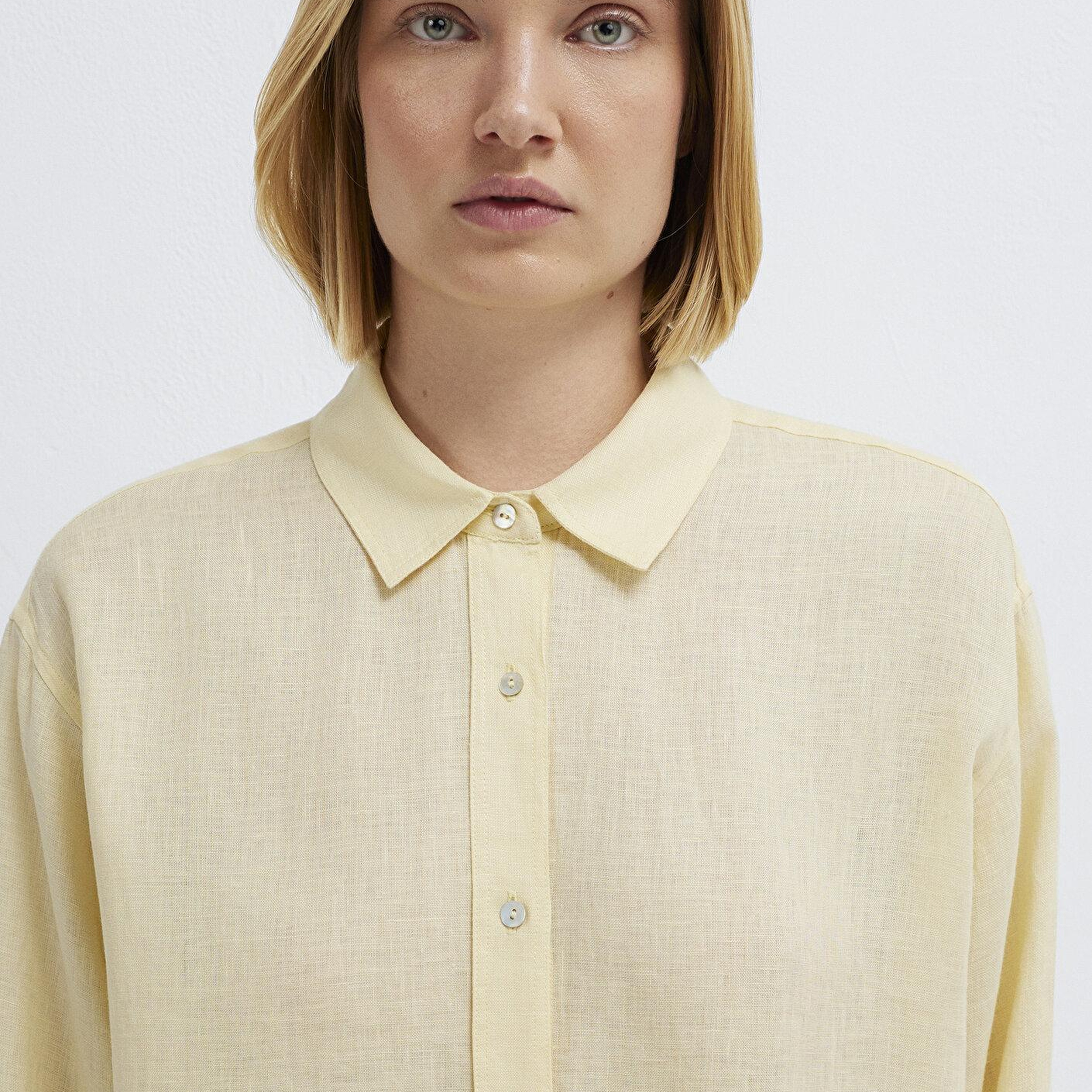 Mavi Sarı Keten Gömlek Loose Fit / Bol Rahat Kesim 1210747-84571