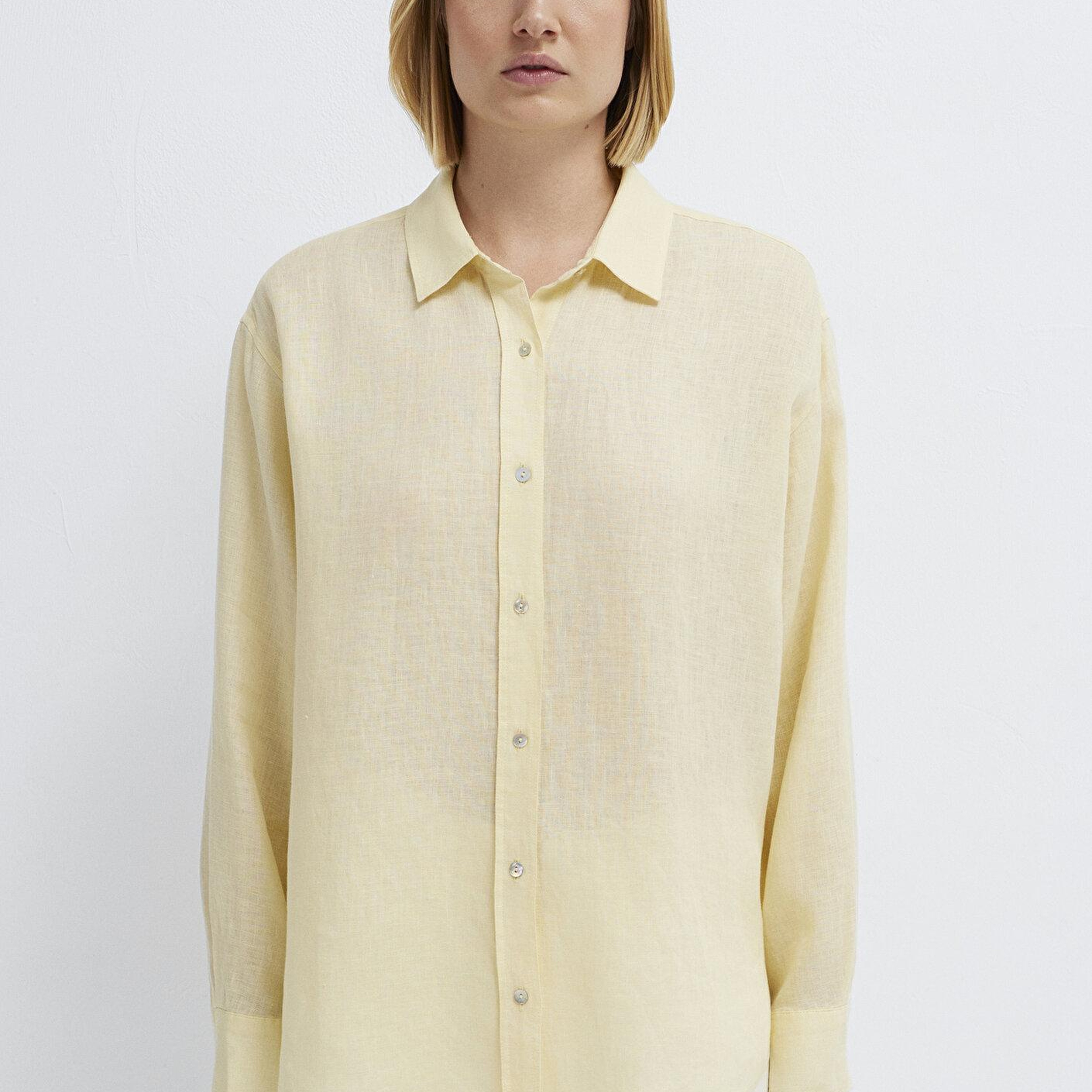 Mavi Sarı Keten Gömlek Loose Fit / Bol Rahat Kesim 1210747-84571