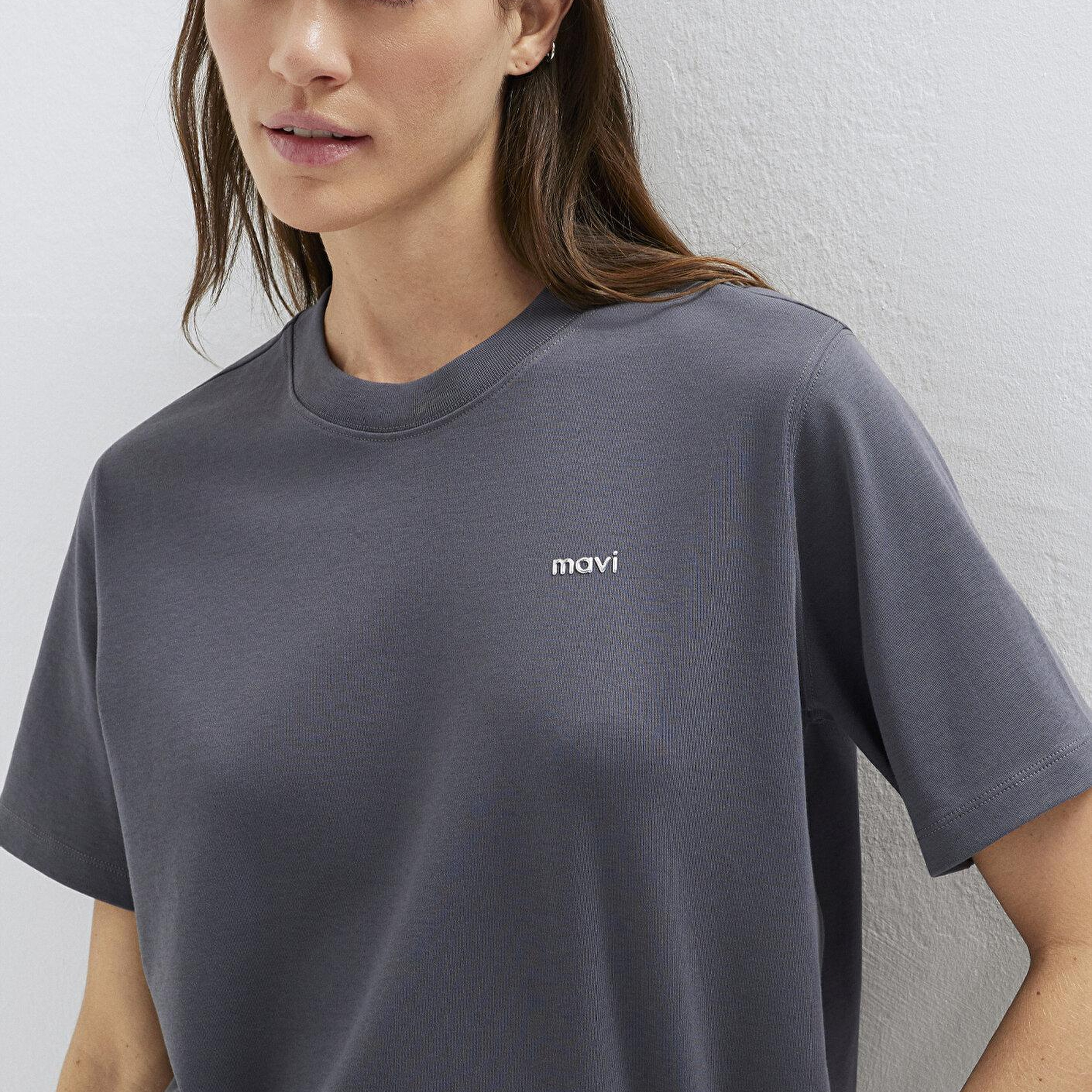 Mavi Mavi Logo Baskılı Gri Tişört Regular Fit / Normal Kesim 1613882-83620