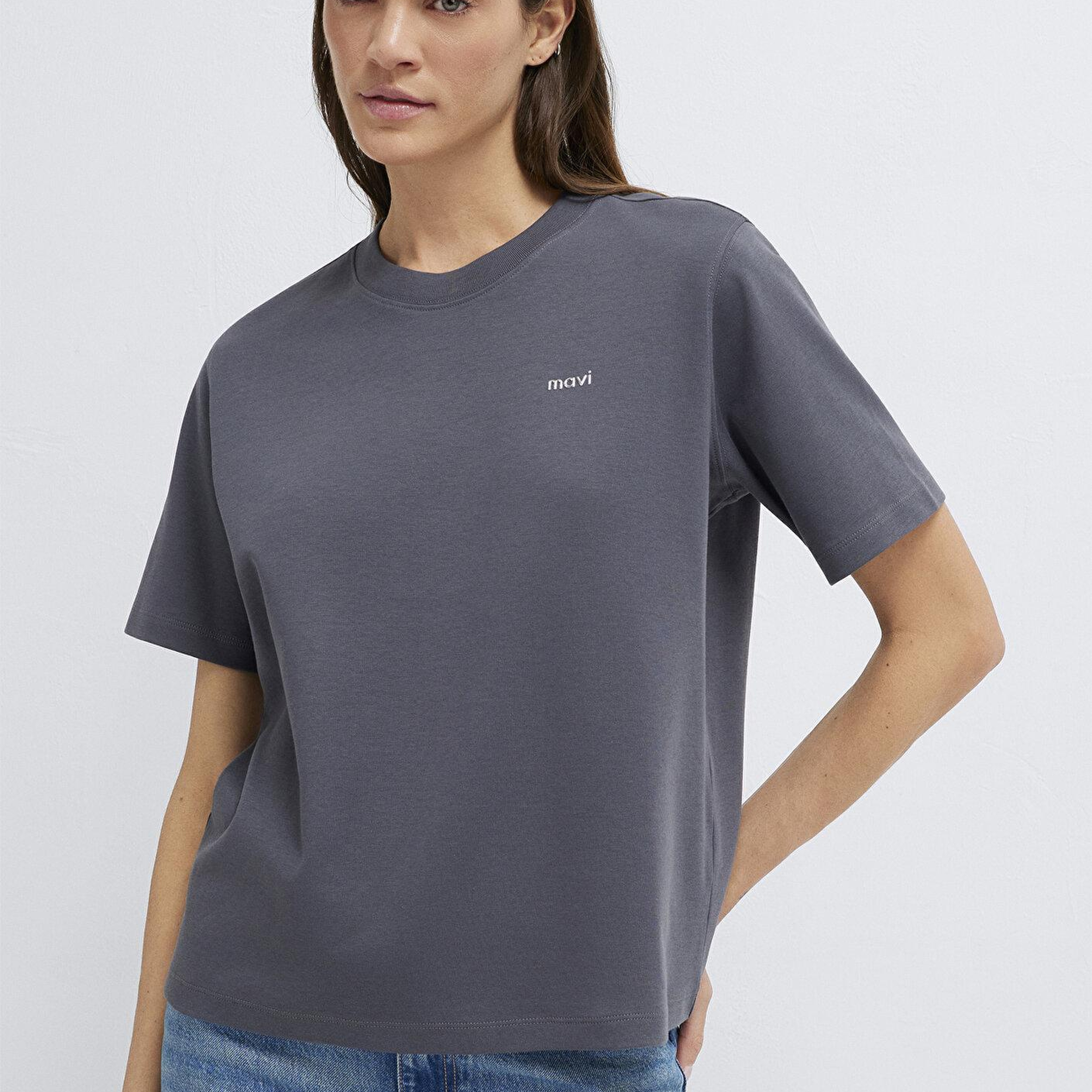 Mavi Mavi Logo Baskılı Gri Tişört Regular Fit / Normal Kesim 1613882-83620