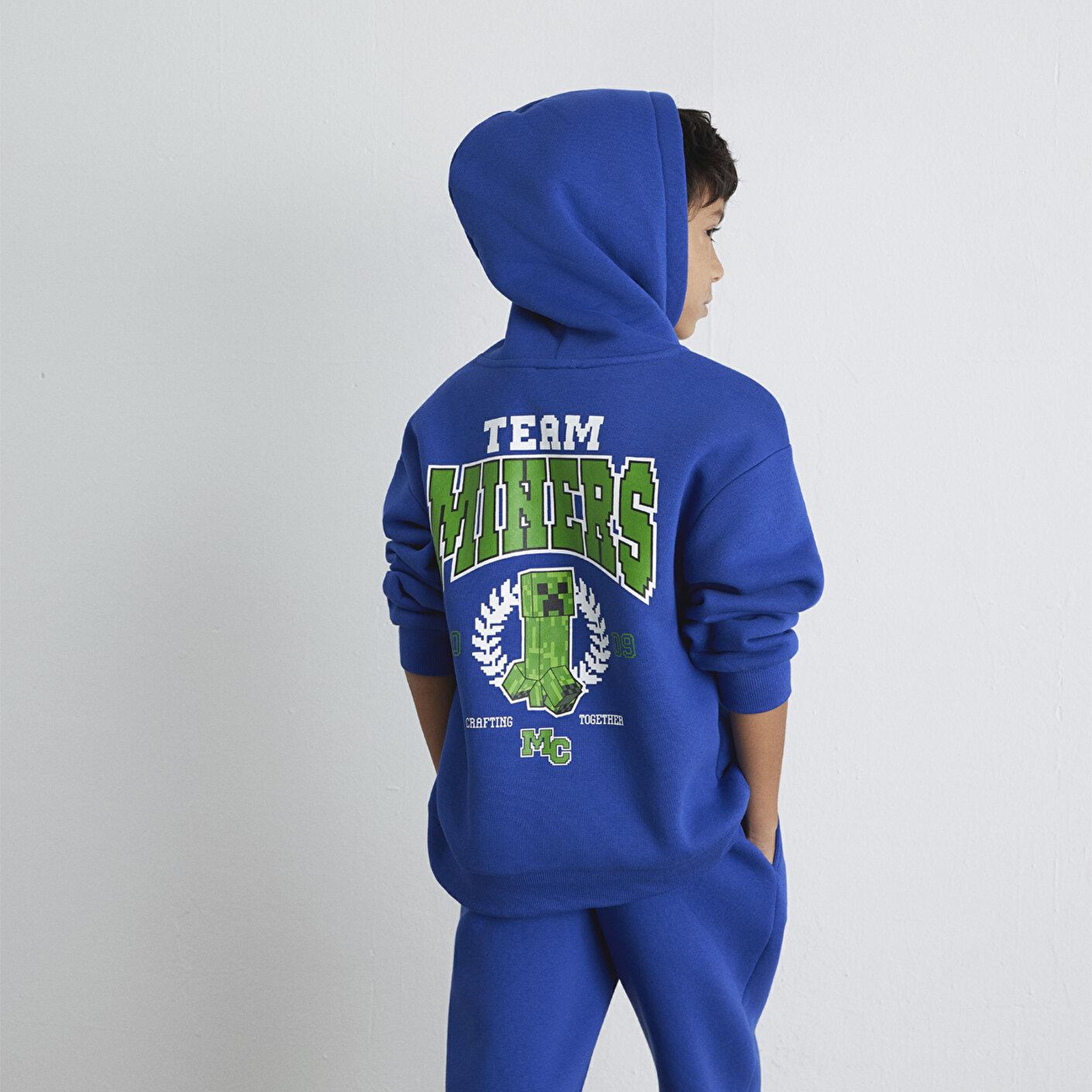 Mavi Minecraft Baskılı Mavi Sweatshirt 6S10174-70896