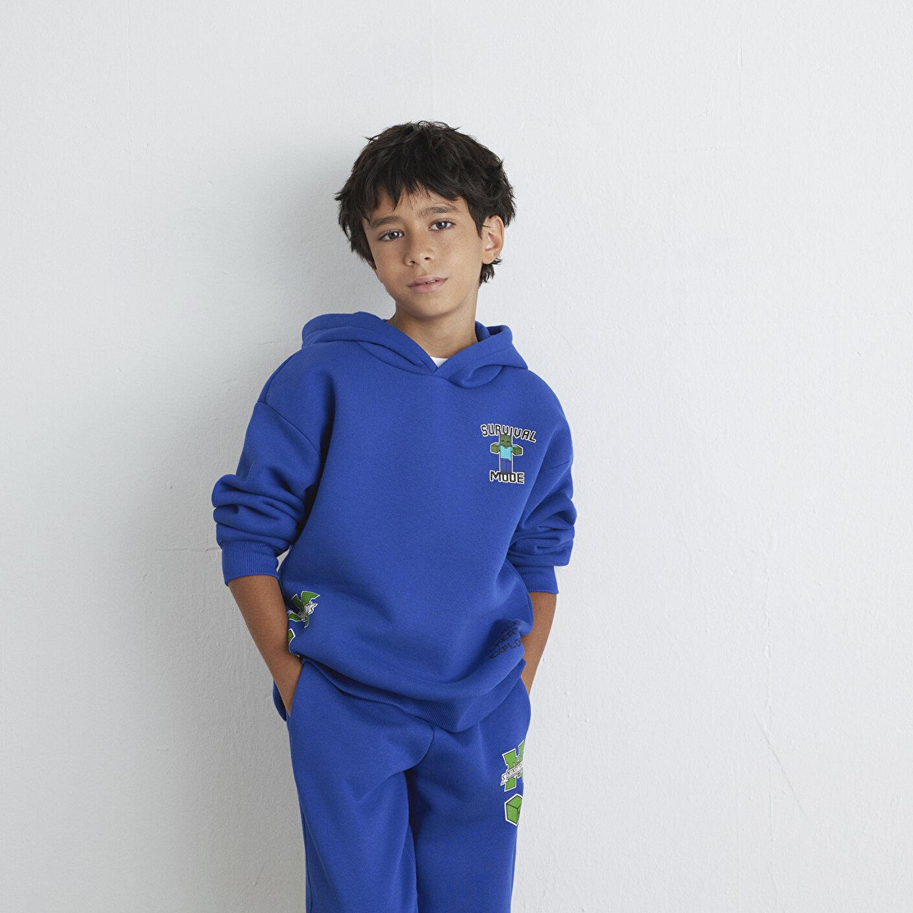 Mavi Minecraft Baskılı Mavi Sweatshirt 6S10174-70896