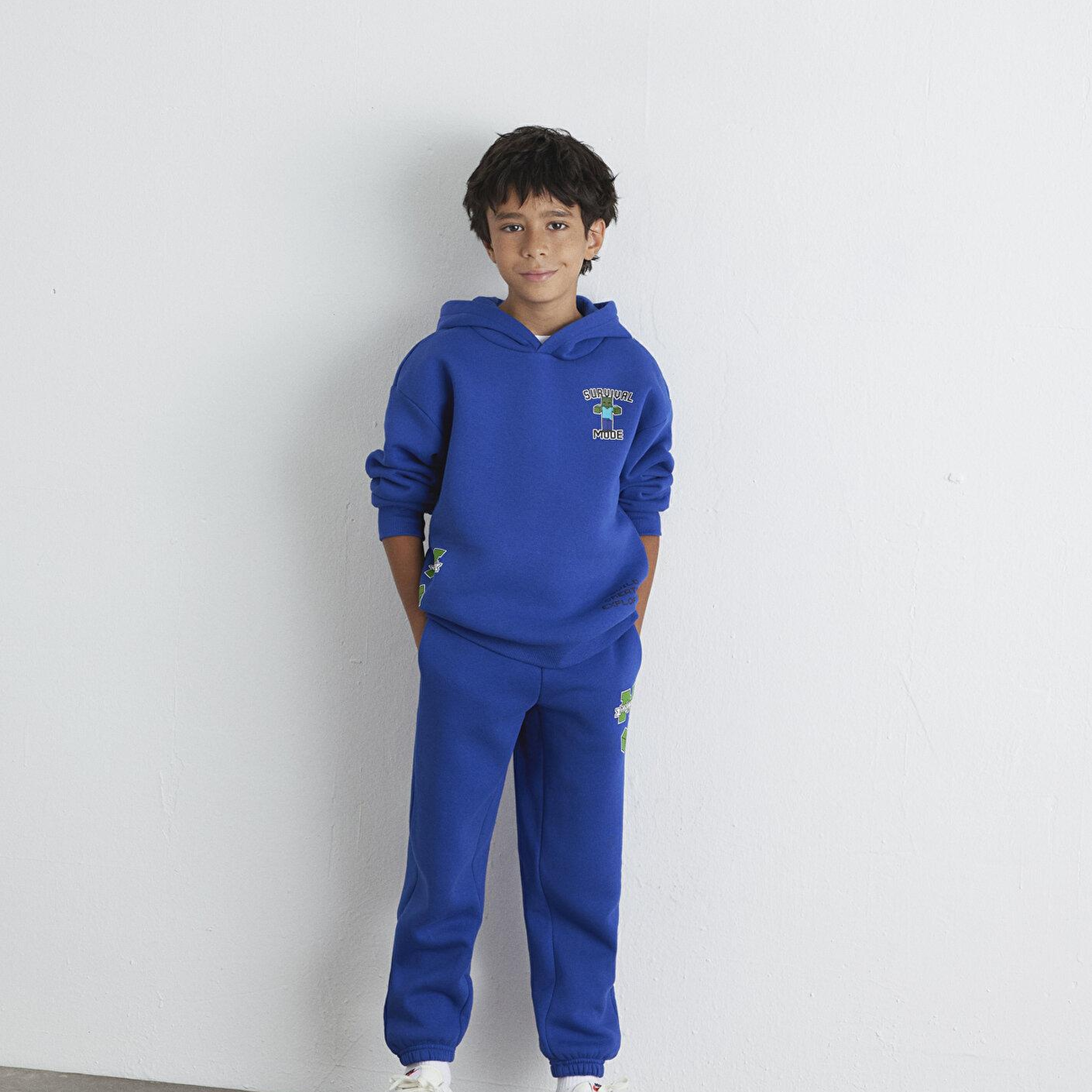 Mavi Minecraft Baskılı Mavi Sweatshirt 6S10174-70896
