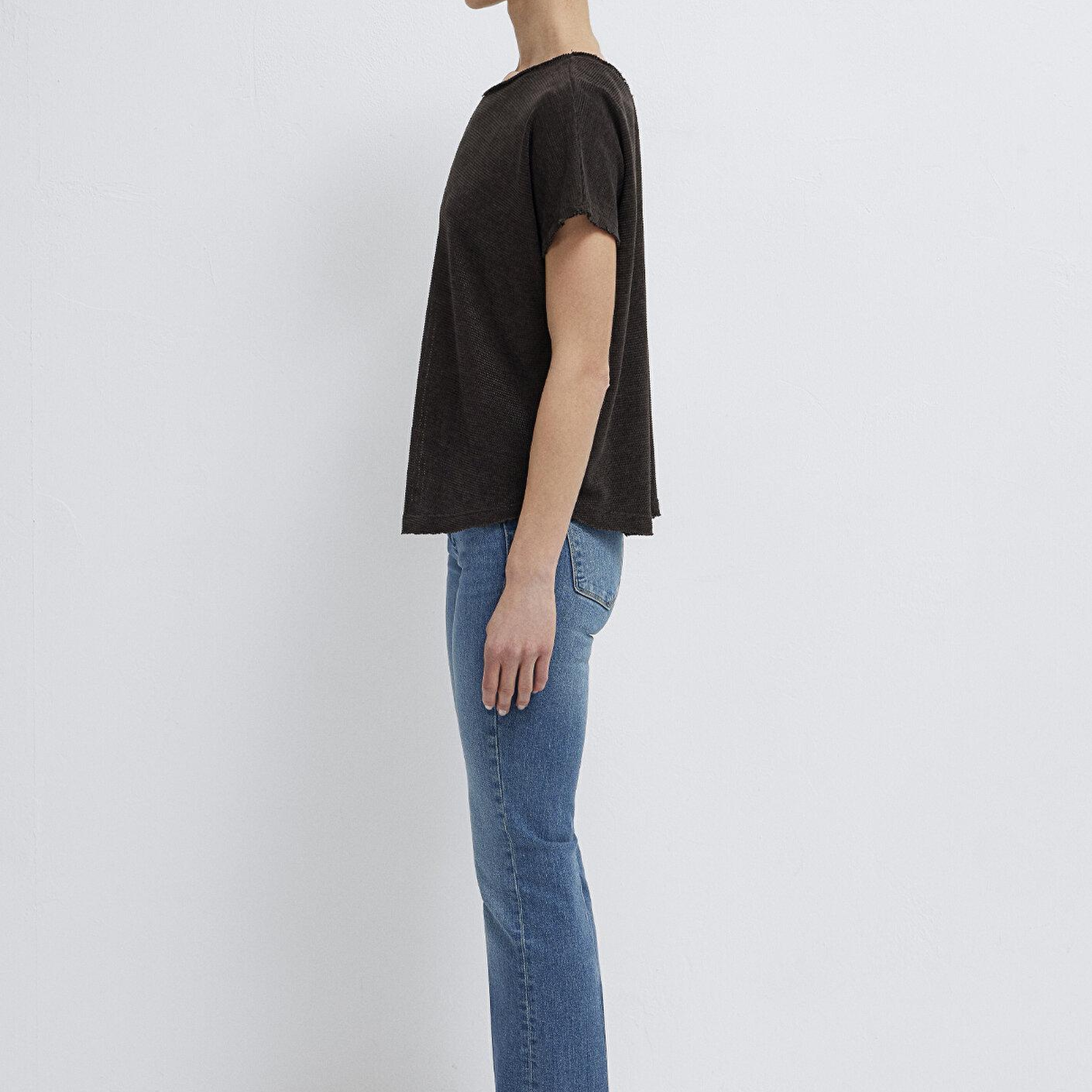 Mavi Dokulu Antrasit Basic Tişört Loose Fit / Bol Rahat Kesim 167311-70087
