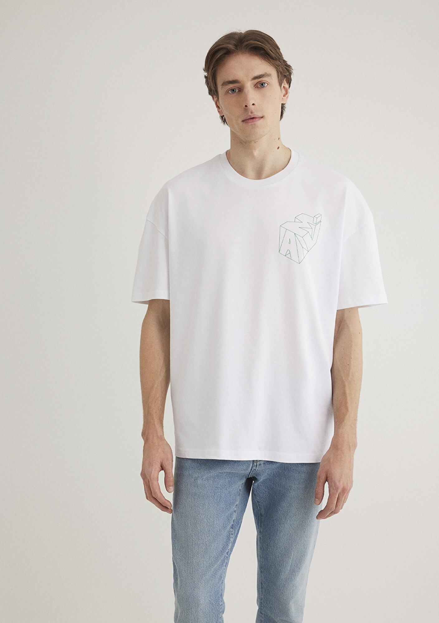 Mavi Mavi Logo Sırt Baskılı Beyaz Tişört Oversize / Geniş Kesim 0610320-602