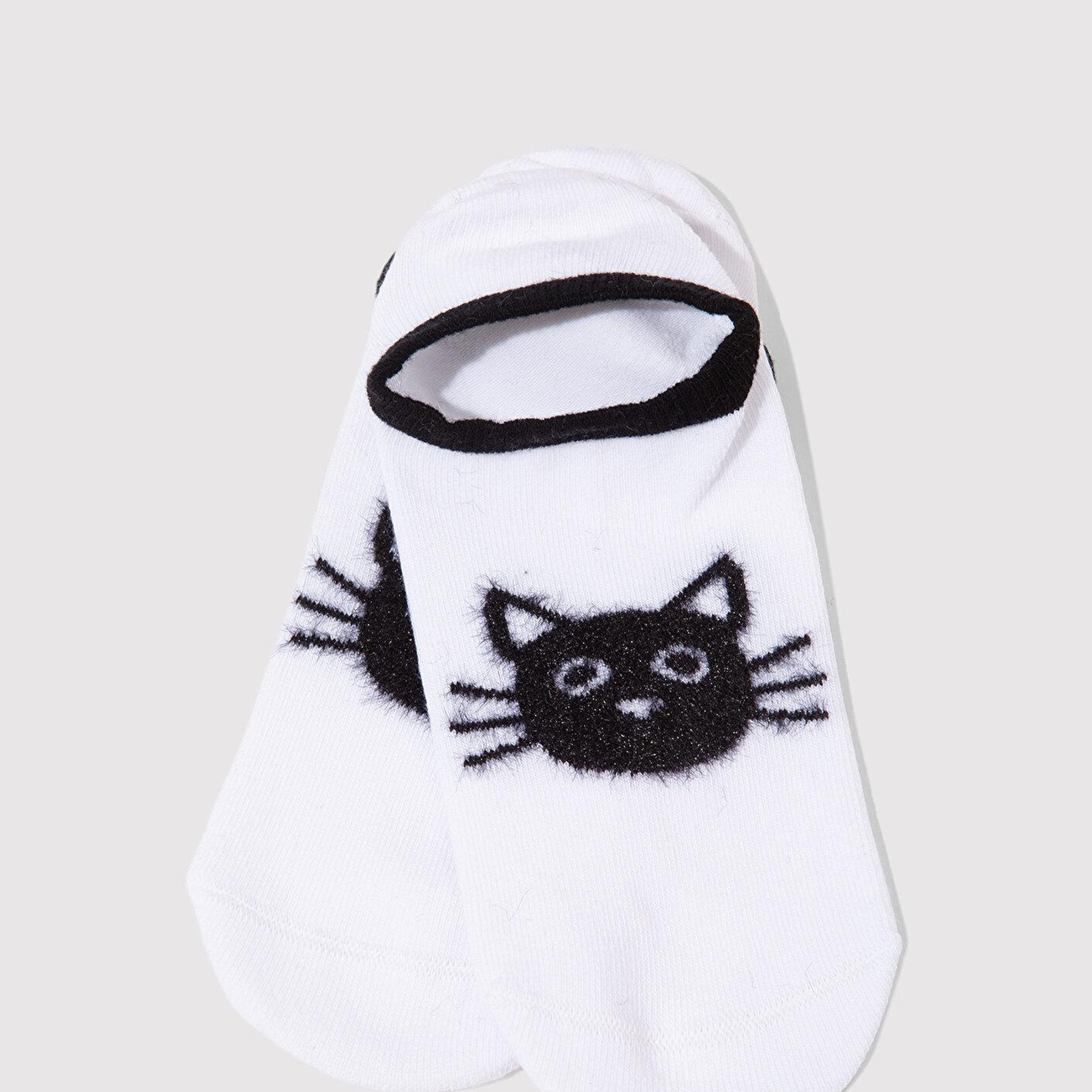 Mavi Kedi Baskılı Beyaz Babet Çorap 1911854-70094